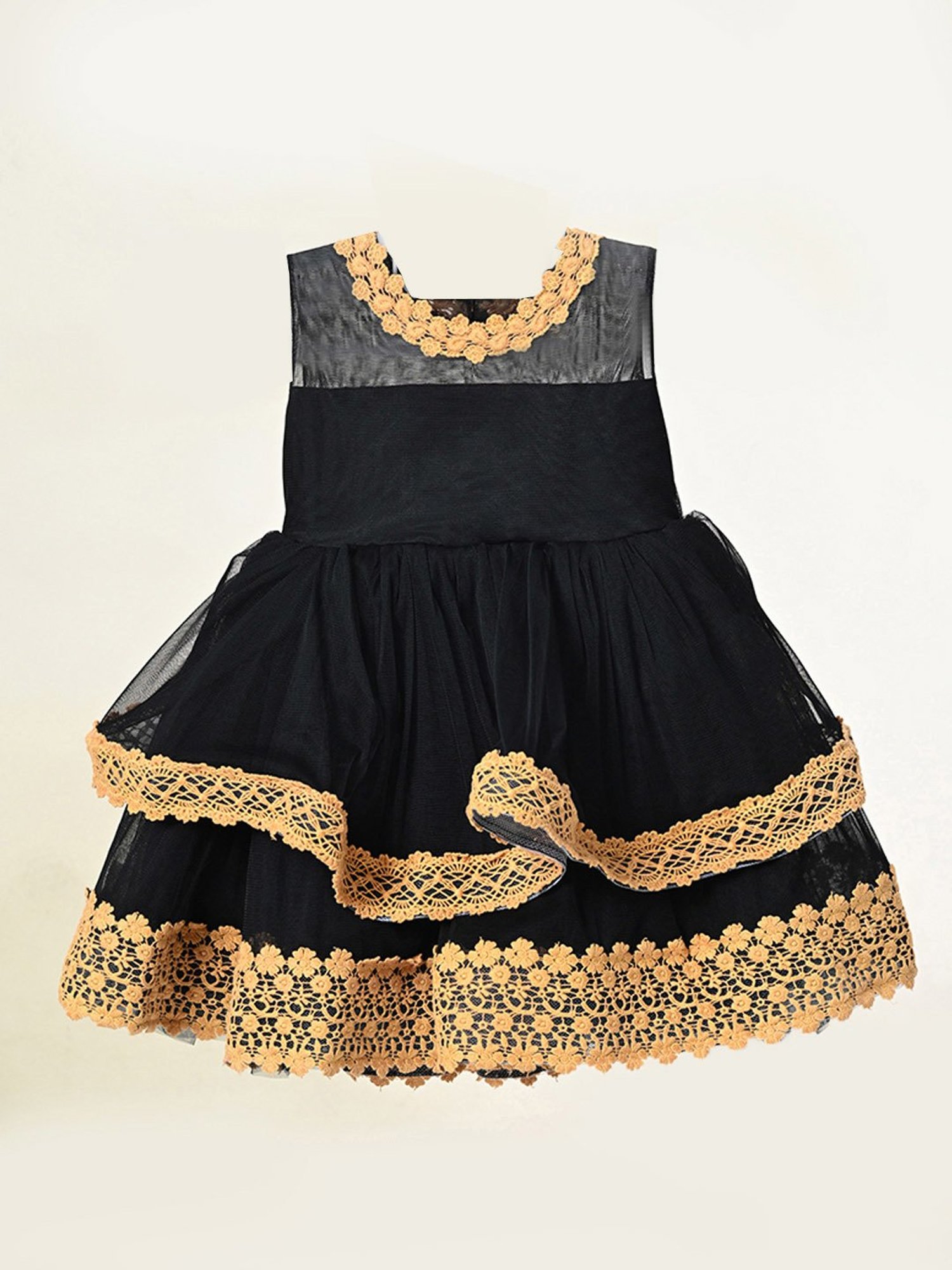 Bella Moda Girls Yellow & Black Self Design Dress