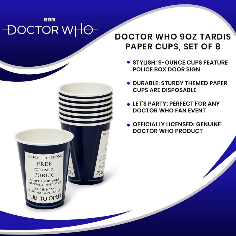 Seven20 Doctor Who 9oz TARDIS Paper Cups, Set of 8