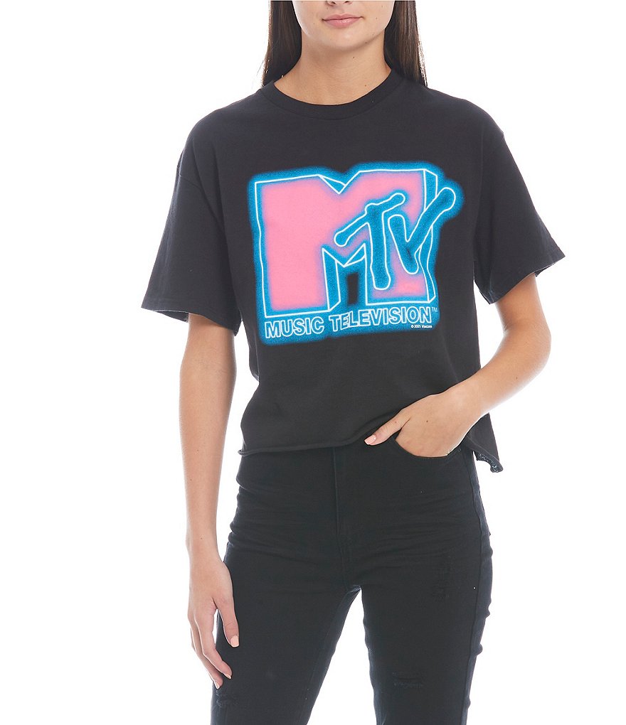 Junk Food Neon MTV Short Sleeve Cropped Graphic Tee