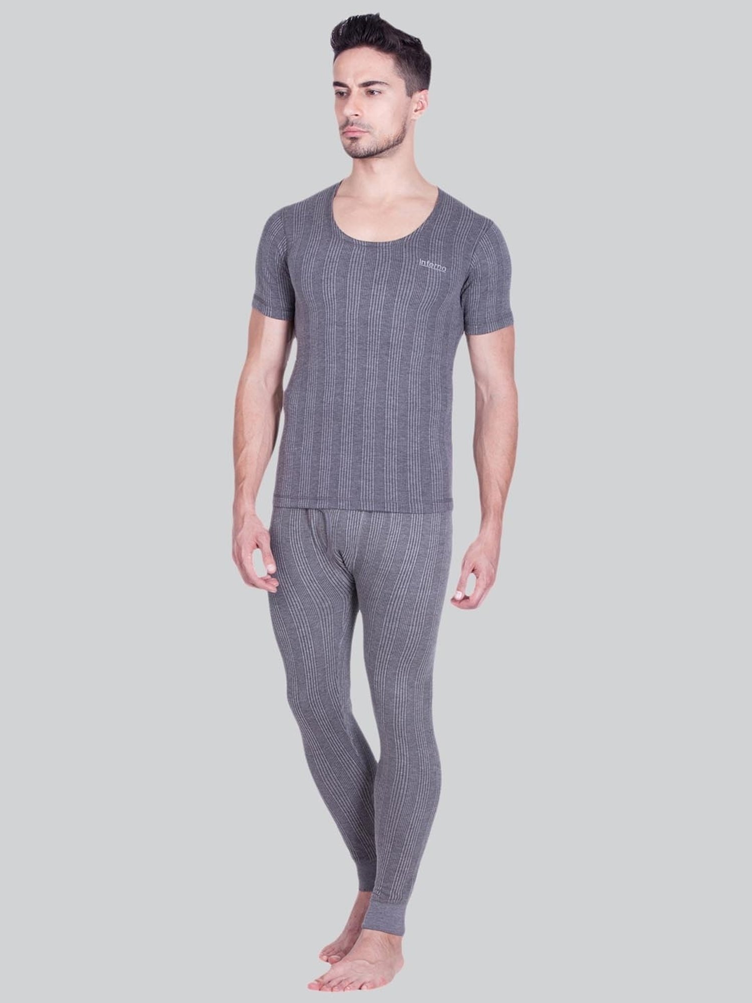 LUX Inferno Charcoal Skinny Fit Striped Thermal Top