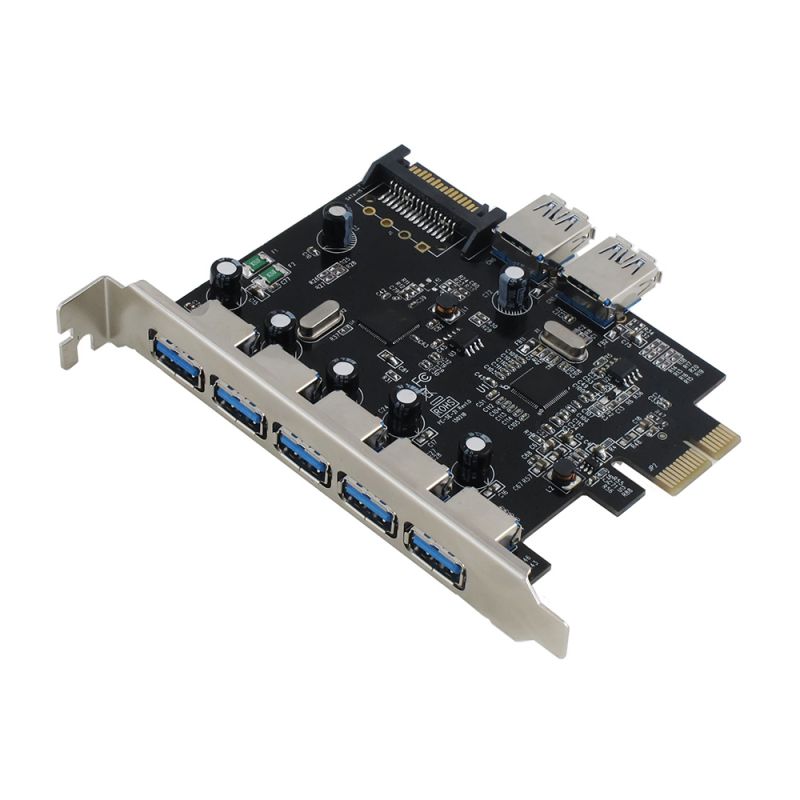 Sedna - PCIE 7 Port USB 3.0 Adapter Card with SATA Power Connector , Support Win 8 UASP ( NEC Host controller )