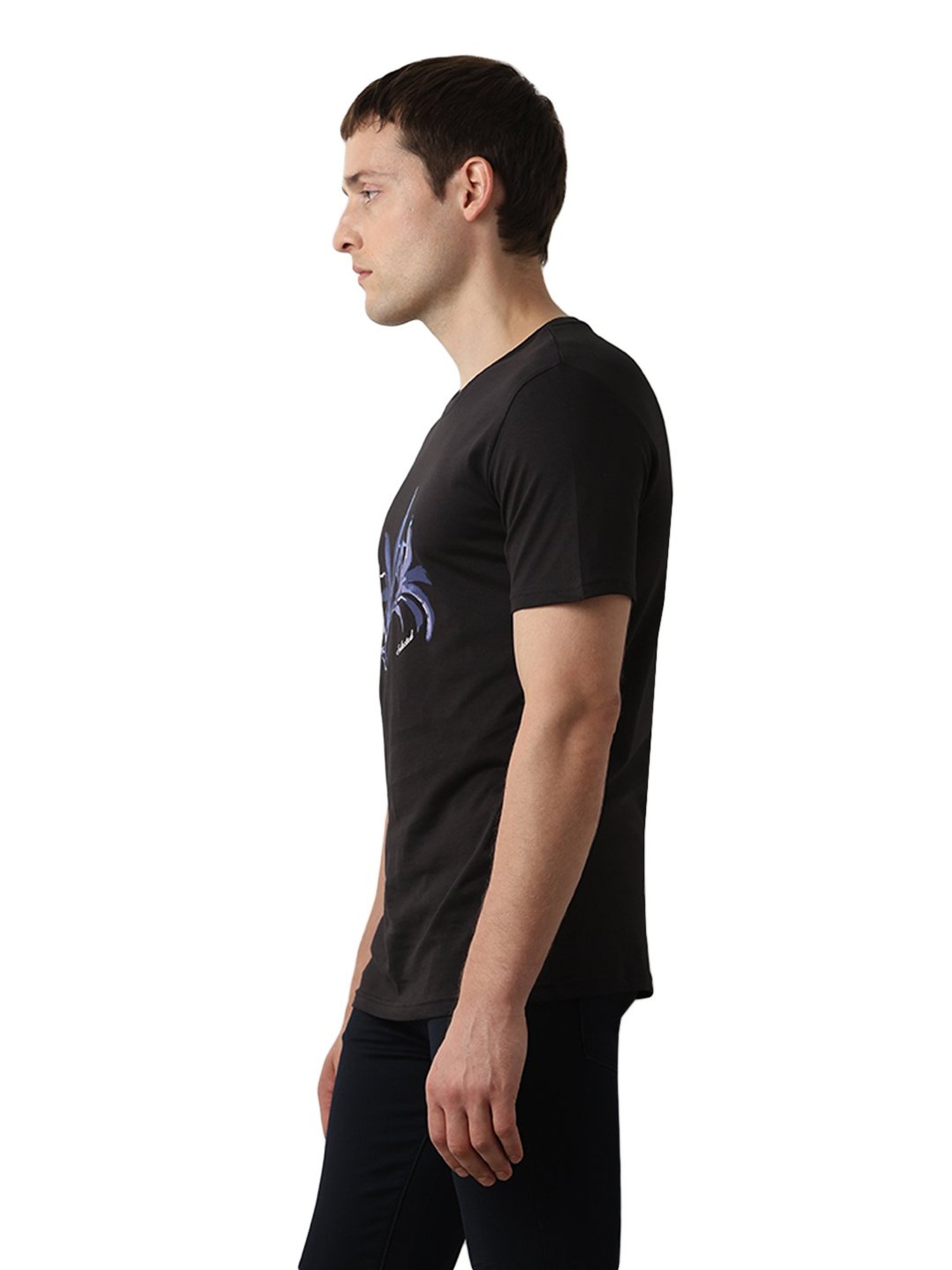 SELECTED HOMME Black Slim Fit Printed Crew T-Shirt