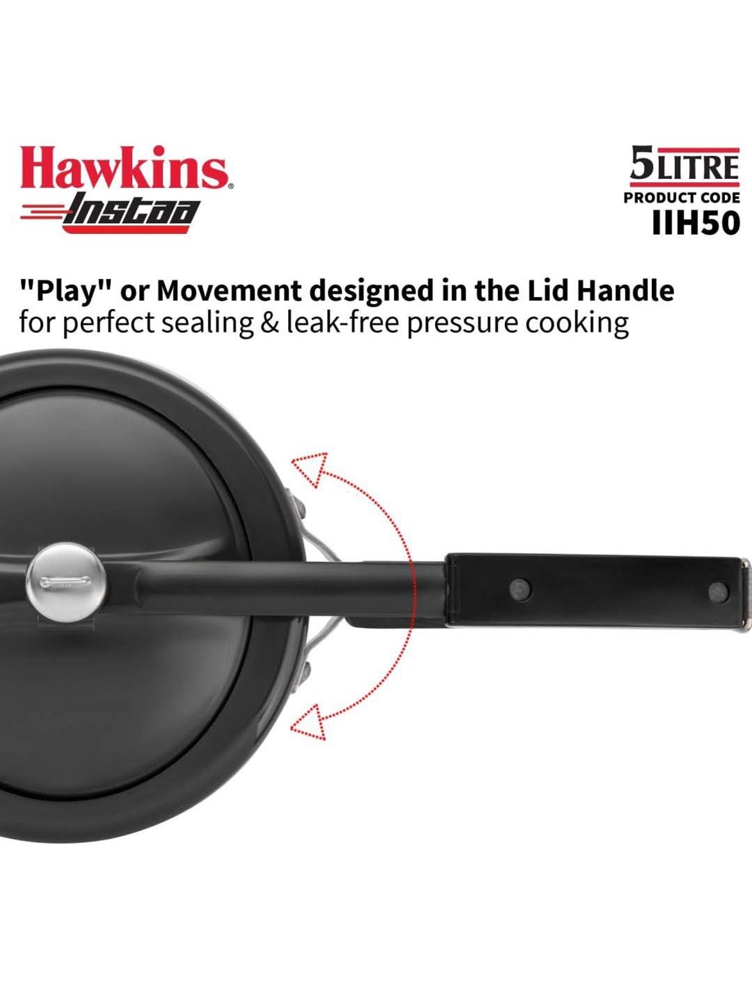 Hawkins Black Aluminium Induction Inner Lid Instaa Hard Anodised Pressure Cooker (Iih50) (5 L)