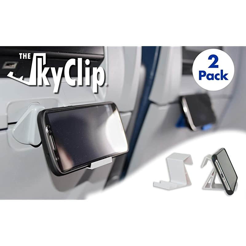 White 2 Pack Airplane Cell Phone Seat Back Tray Table Clip and Sturdy Phone Stand Compatible with iPhone Android Tablets and Readers