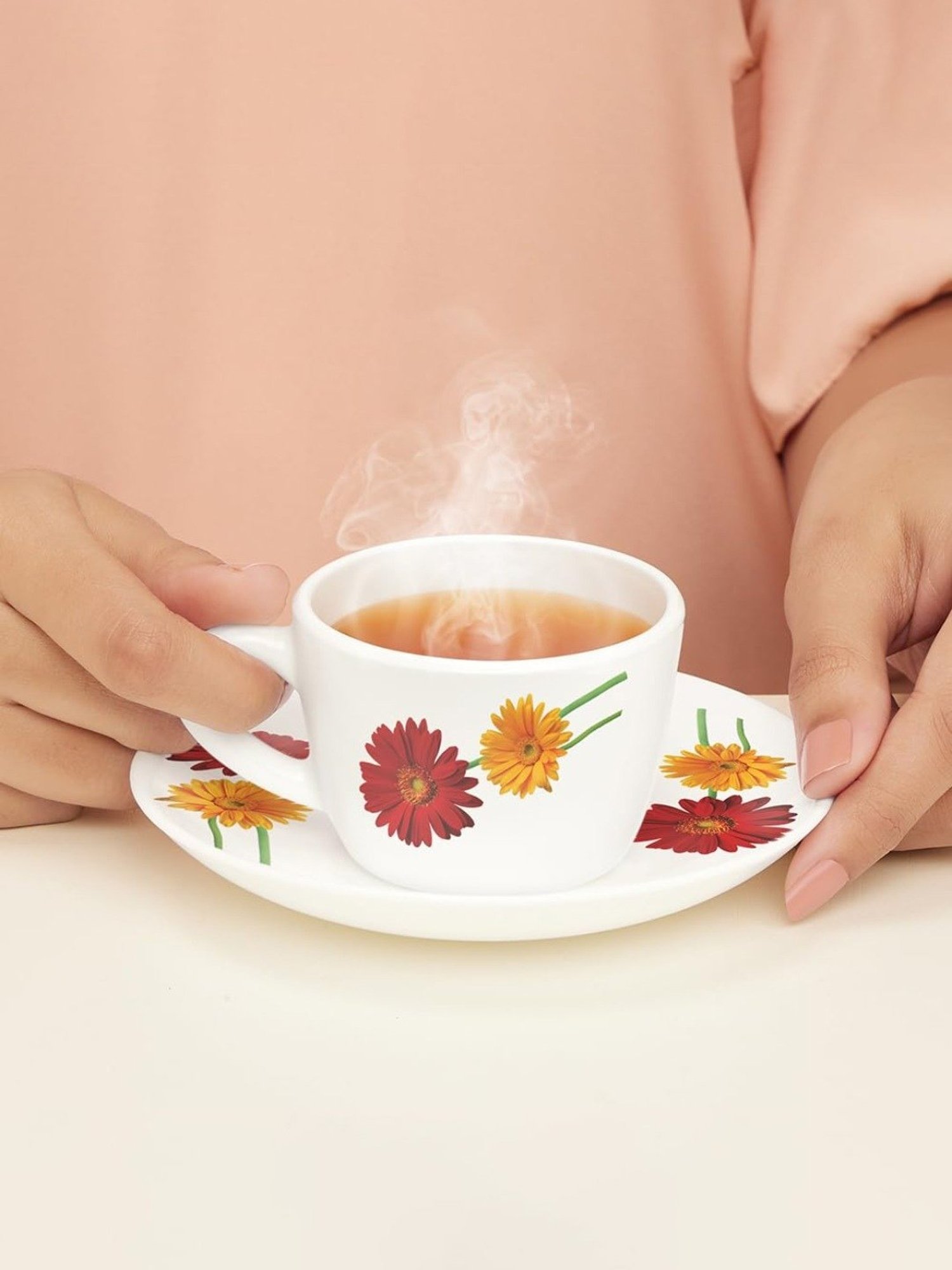 Larah by Borosil White Ceramic Opalware Cup and Saucer Set of 12 140ml