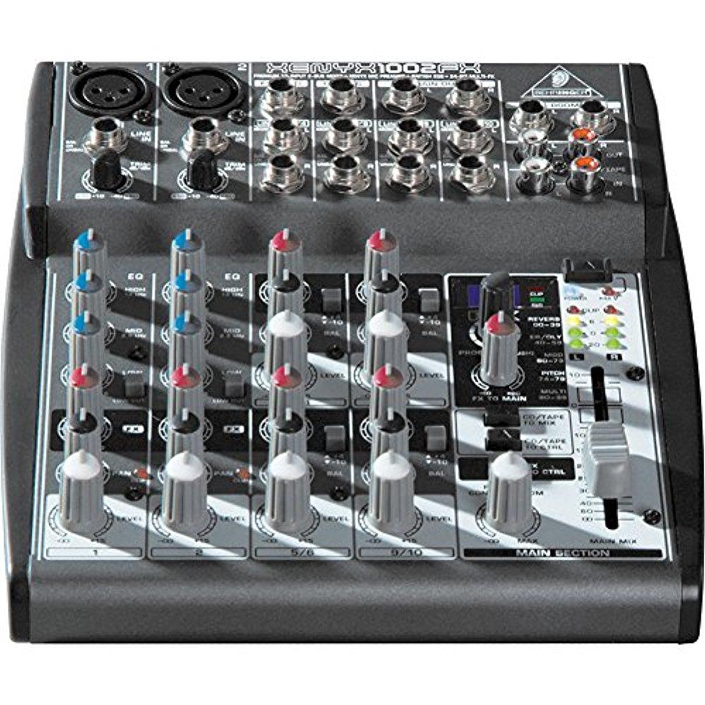 Behringer XENYX 1002FX 10-Channel Audio Mixer with Effects Processor and Accessory Bundle w/ Dynamic Mic + Home Recording Guide + 6X Cables + Headphones + Fibertique Cloth