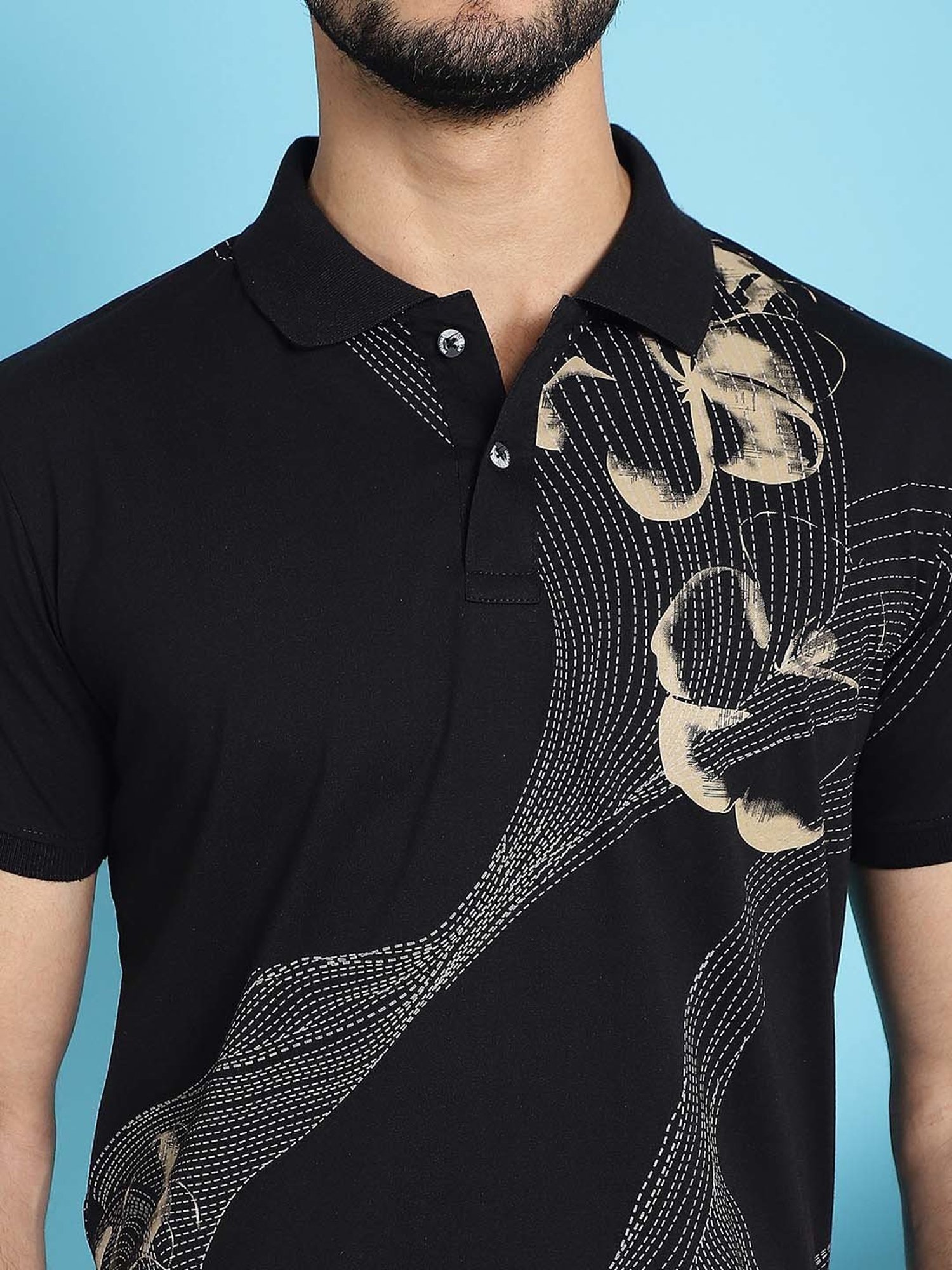 Venitian- Forbidden Clothing Black Slim Fit Printed Polo T-Shirt