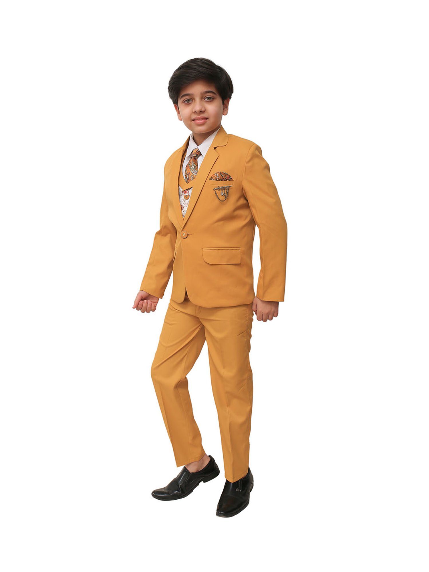 Fourfolds Boys Blue & White Solid Full Sleeves Suit Set