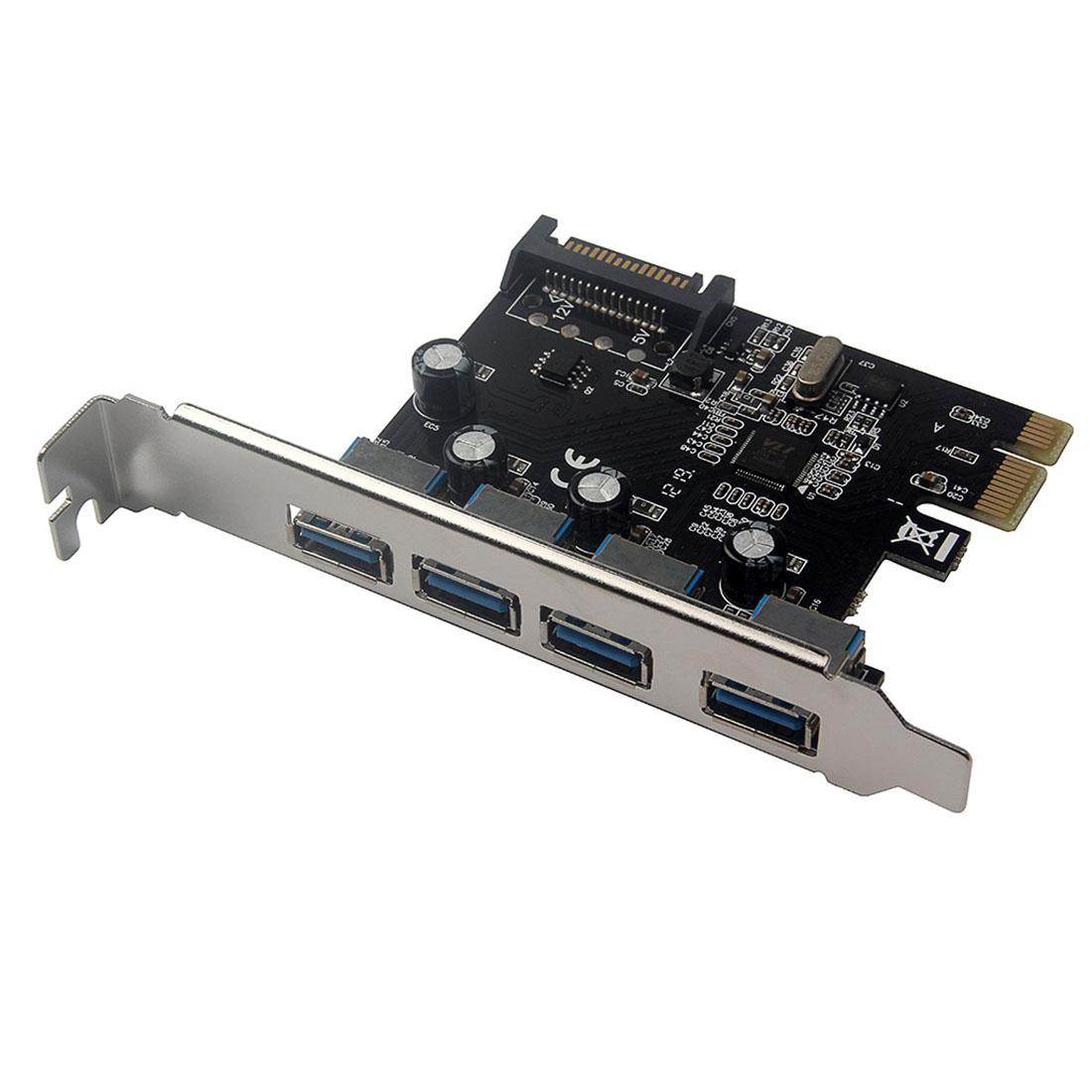 4 Port USB 3.0 PCI-e Expansion Card PCI Express PCIe USB 3.0 Hub Adapter 5Gbps Riser Controller Extender with SATA Power