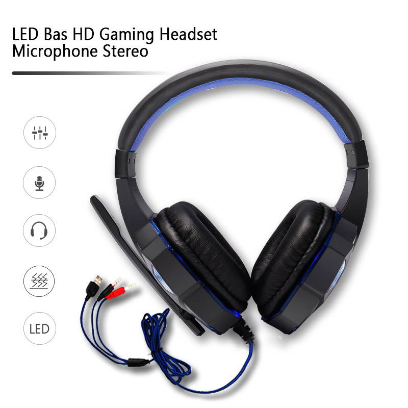 HISPETECH Glow LED Heaadphone Bass HD Stereo Sound Gaming Headset Mic Gamer Over-ear Headband Earphone Noise Cancelling with Microphone for PC Game