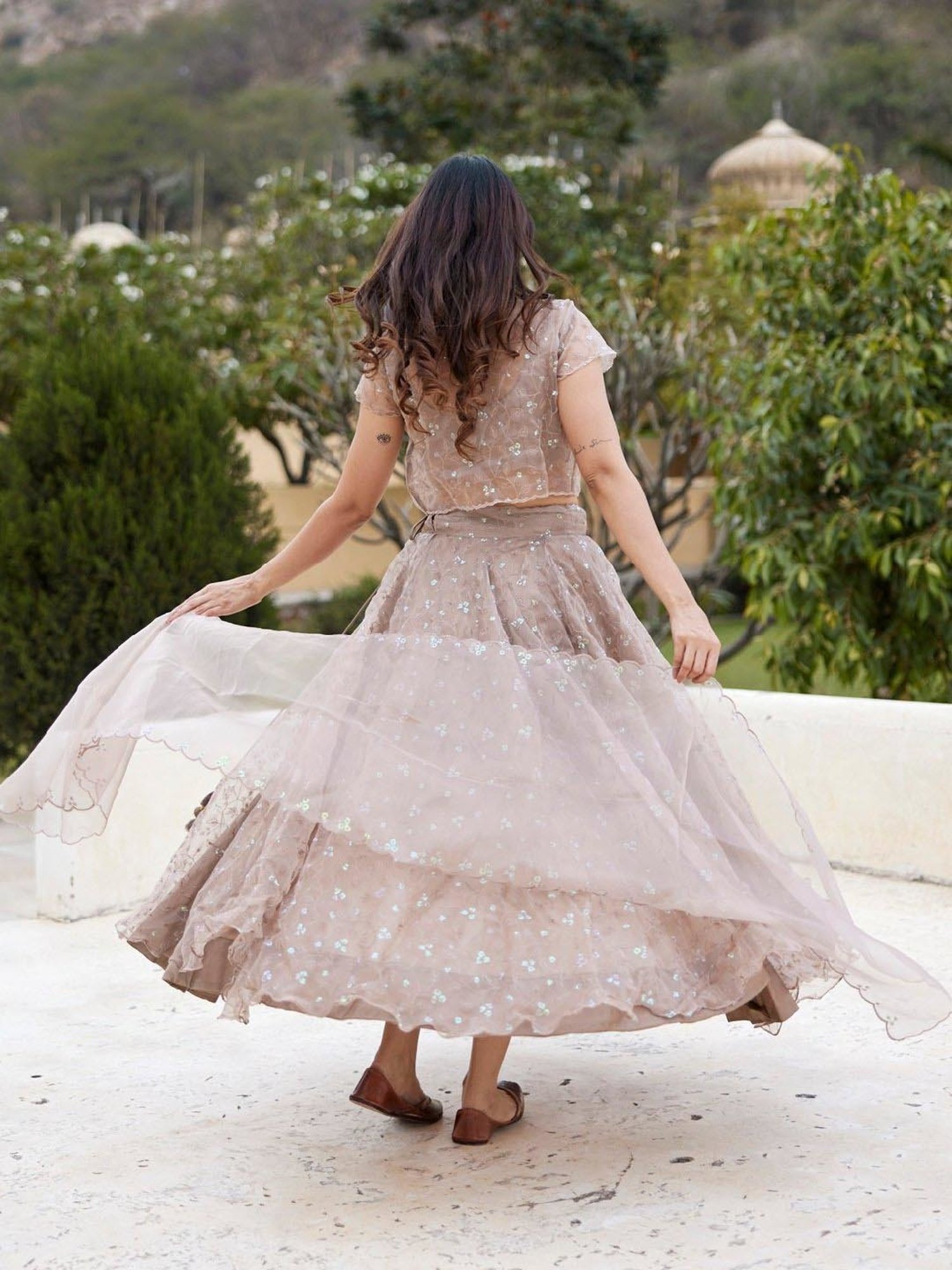 Geroo Jaipur Mud Sequins Embroidery Organza Lehenga Set