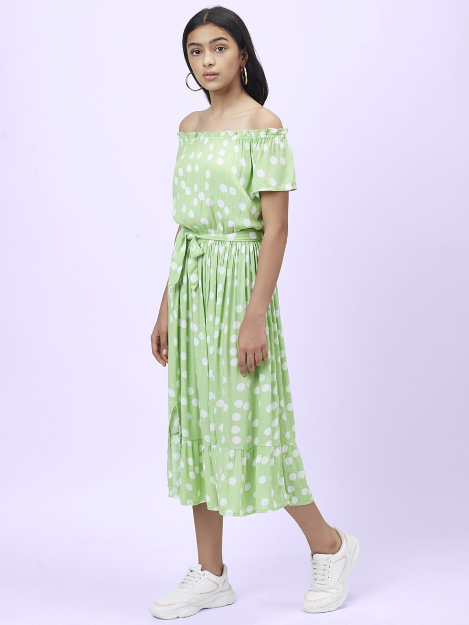 Coolsters by Pantaloons Kids Green & White Printed Dress