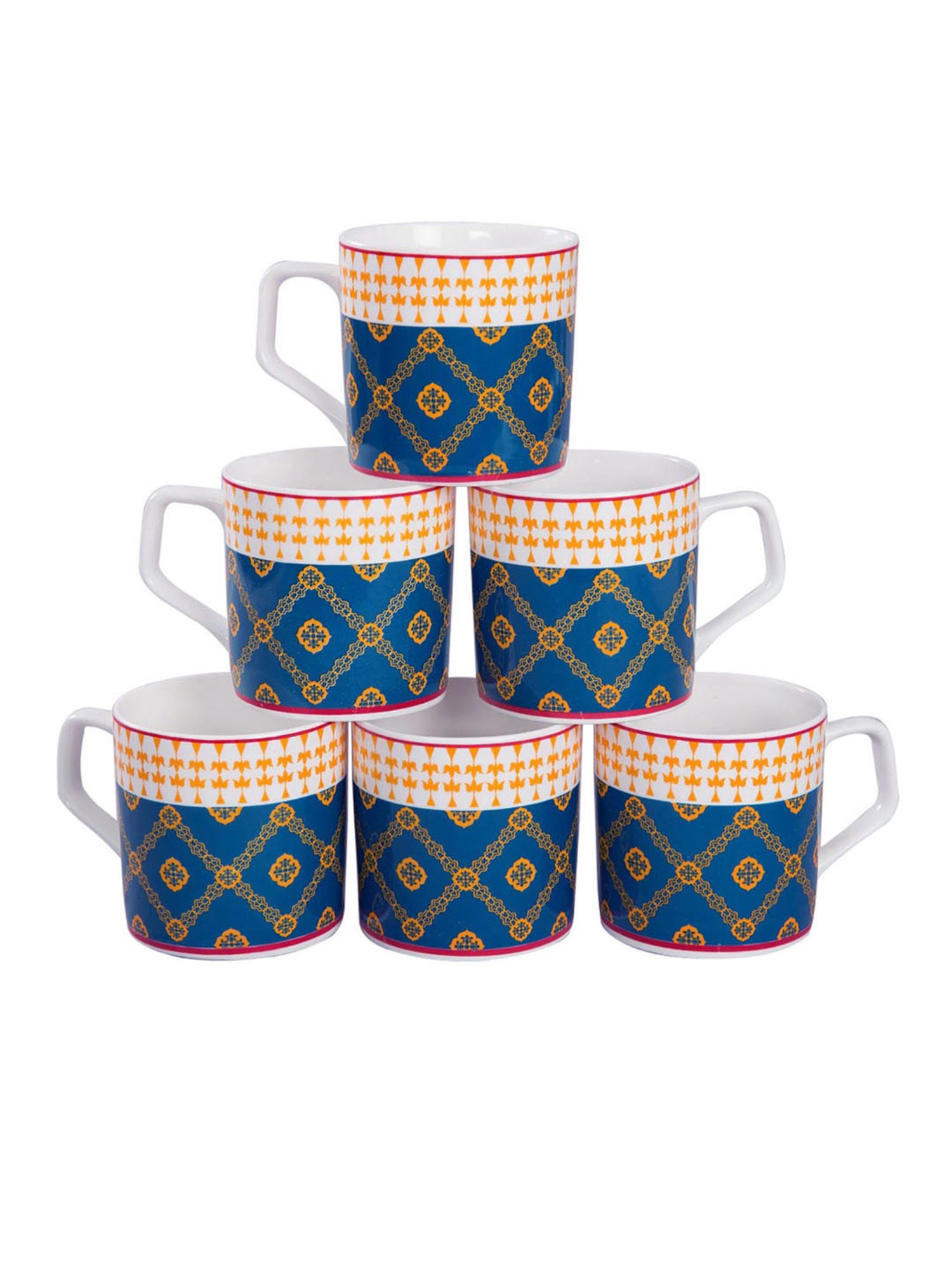 India Circus Fine Ceramic Floral Multicolor Coffee Mugs Set of 6 - 240 ml each