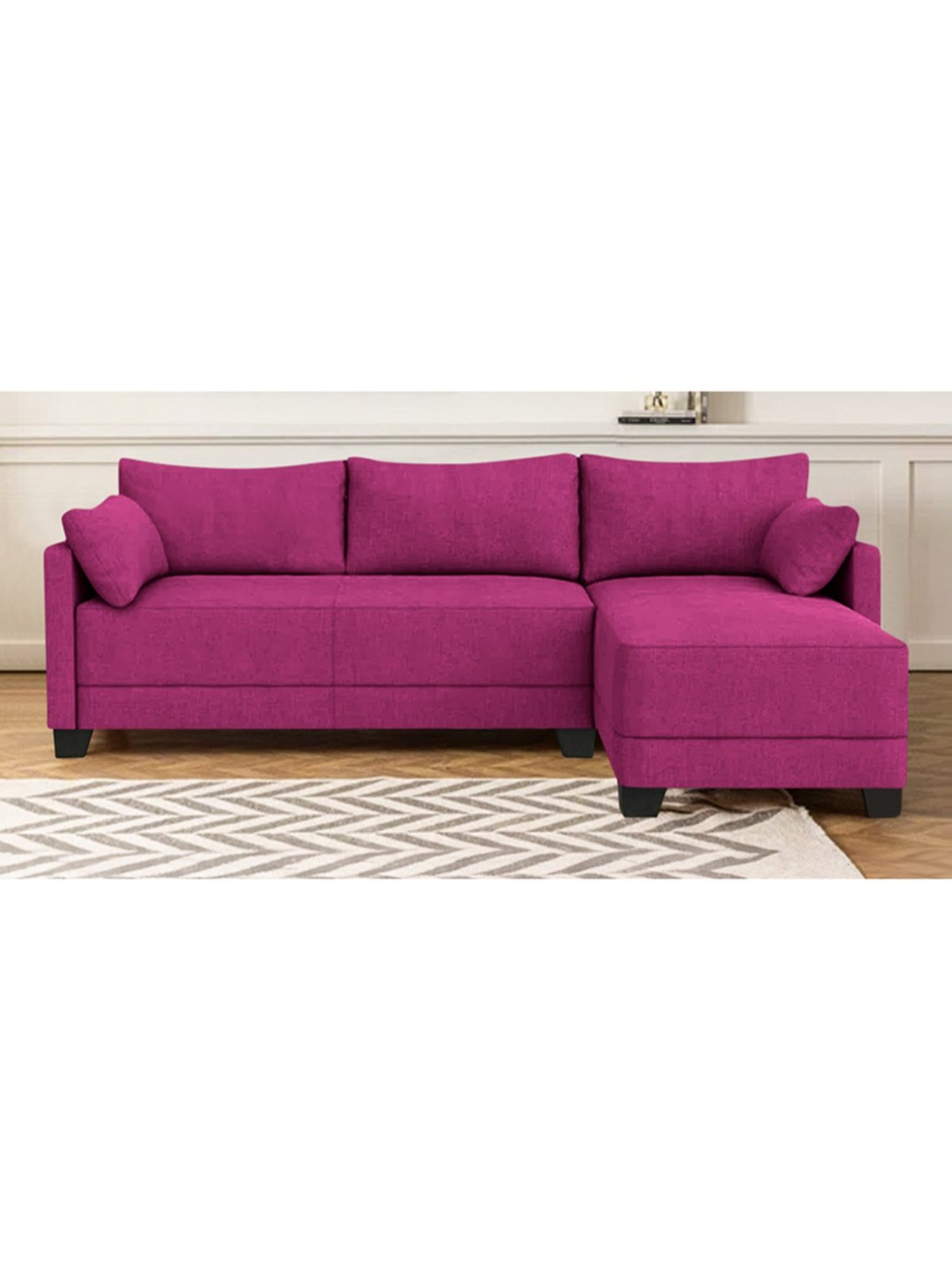 Trevi Duke Purple Fabric & Neem Wood 6 Seater RHS Sectional Sofa