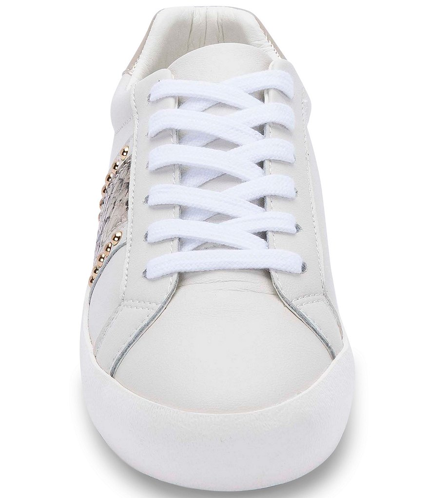 Blondo Gavi Waterproof Leather Snake Print Studded Detail Lace-Up Sneakers