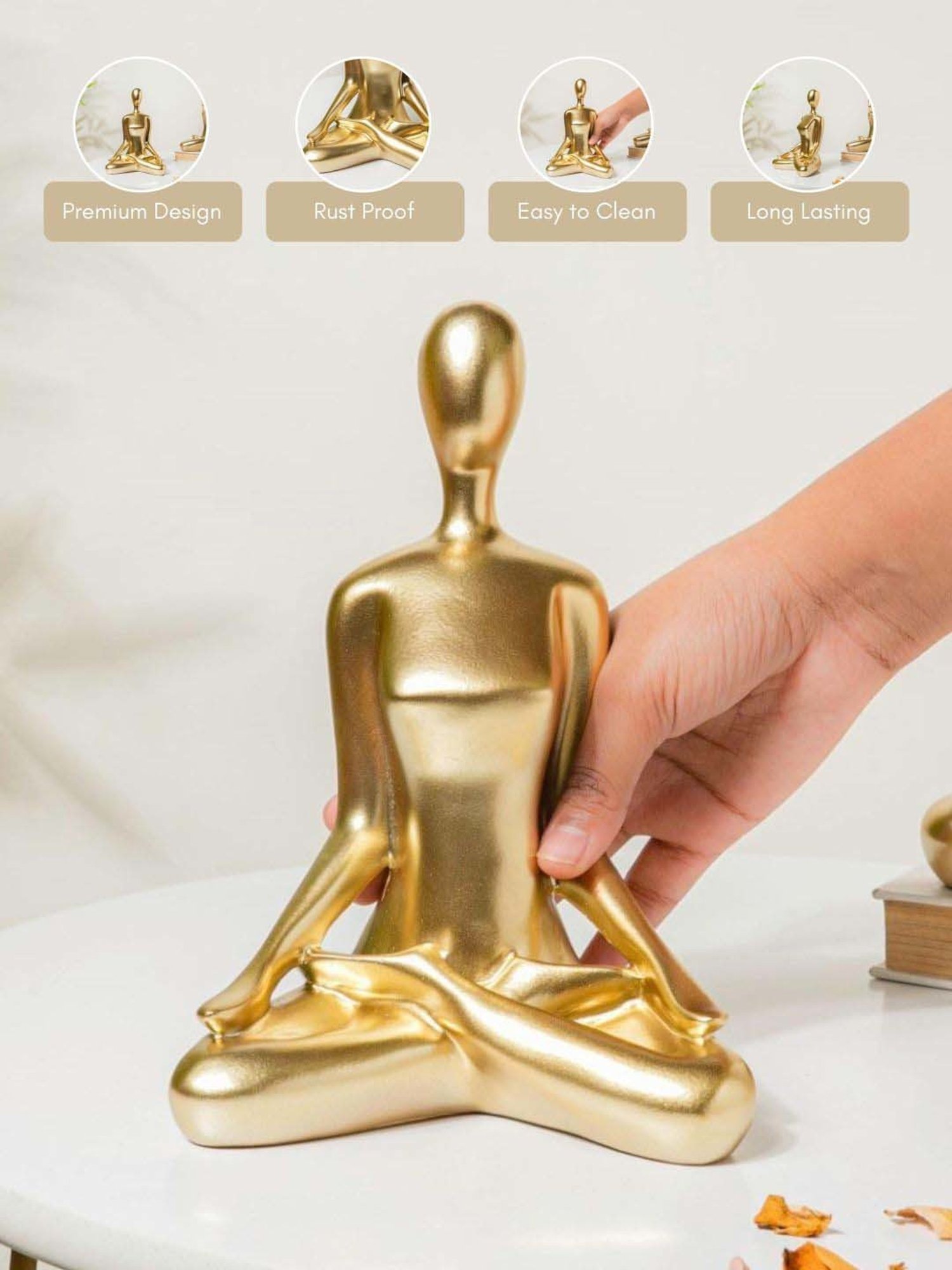 Nestasia Artisanal Stunning Golden Resin Made Showpiece Sitting In Lotus Position Meditation Pose