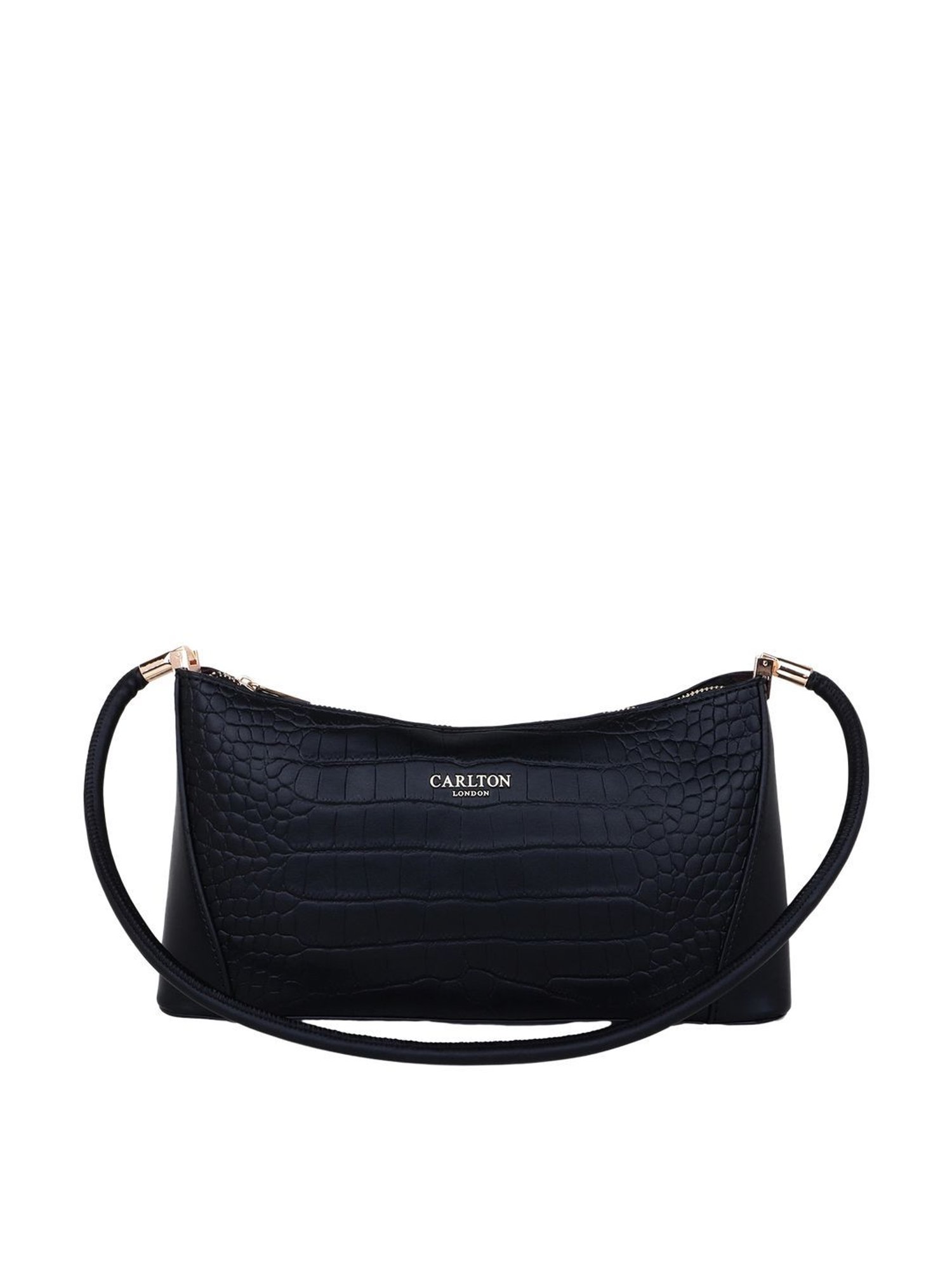 Carlton London Black Textured Medium Shoulder Handbag