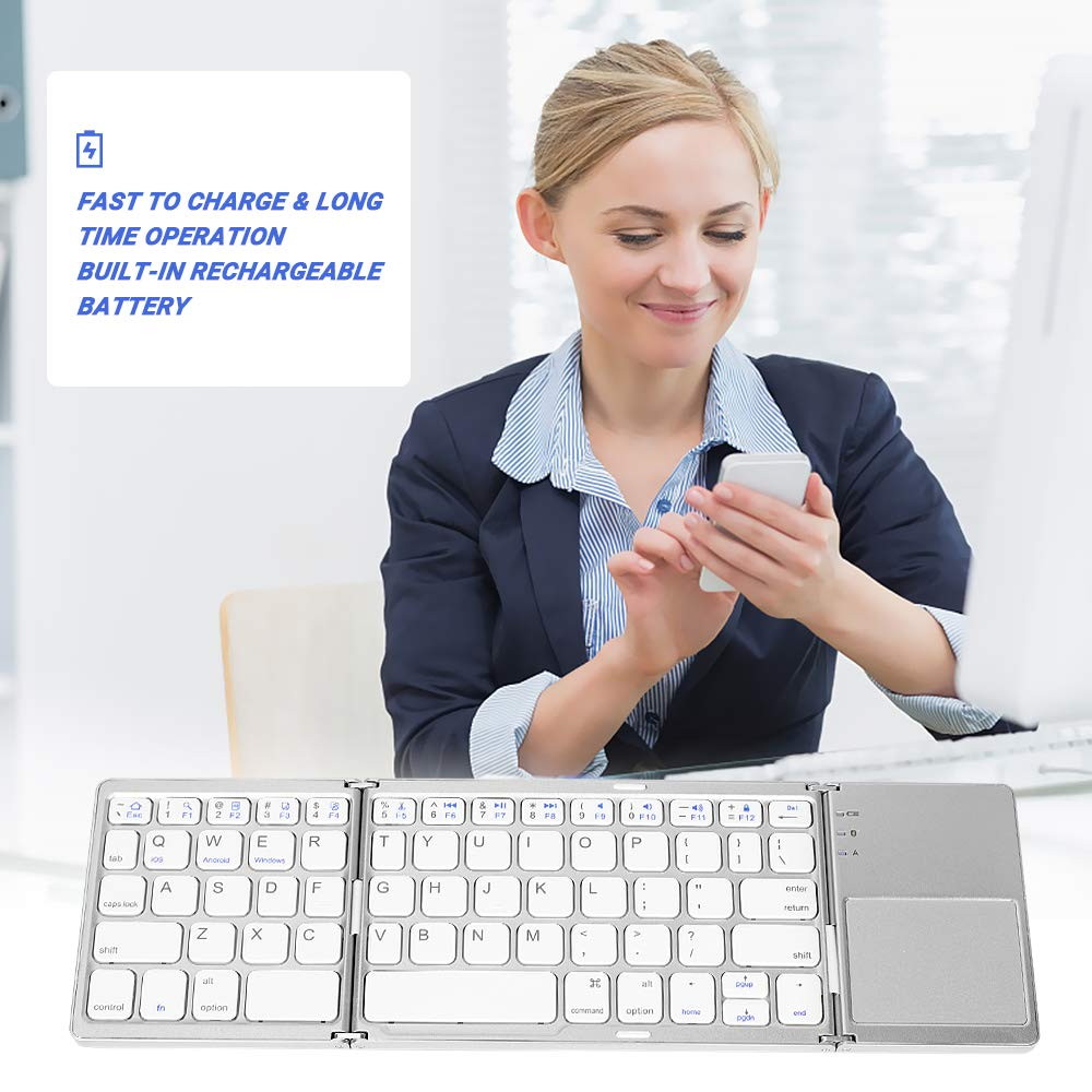 Foldable Bluetooth Keyboard with Touchpad - Samsers Portable Wireless Keyboard with Stand Holder, Rechargeable Full Size Ultra Slim Pocket Folding Keyboard for Android Windows IOS Tablet & Laptop