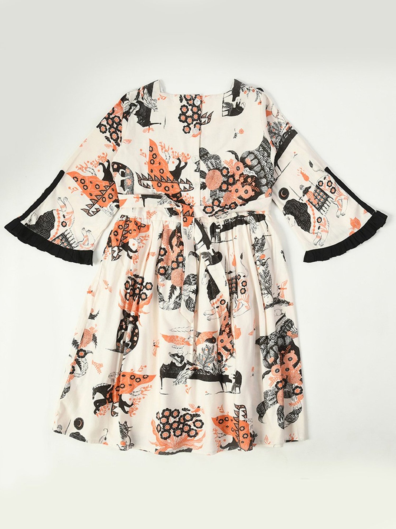 Bella Moda Kids White Printed Full Sleeves Fit & Flare Dress