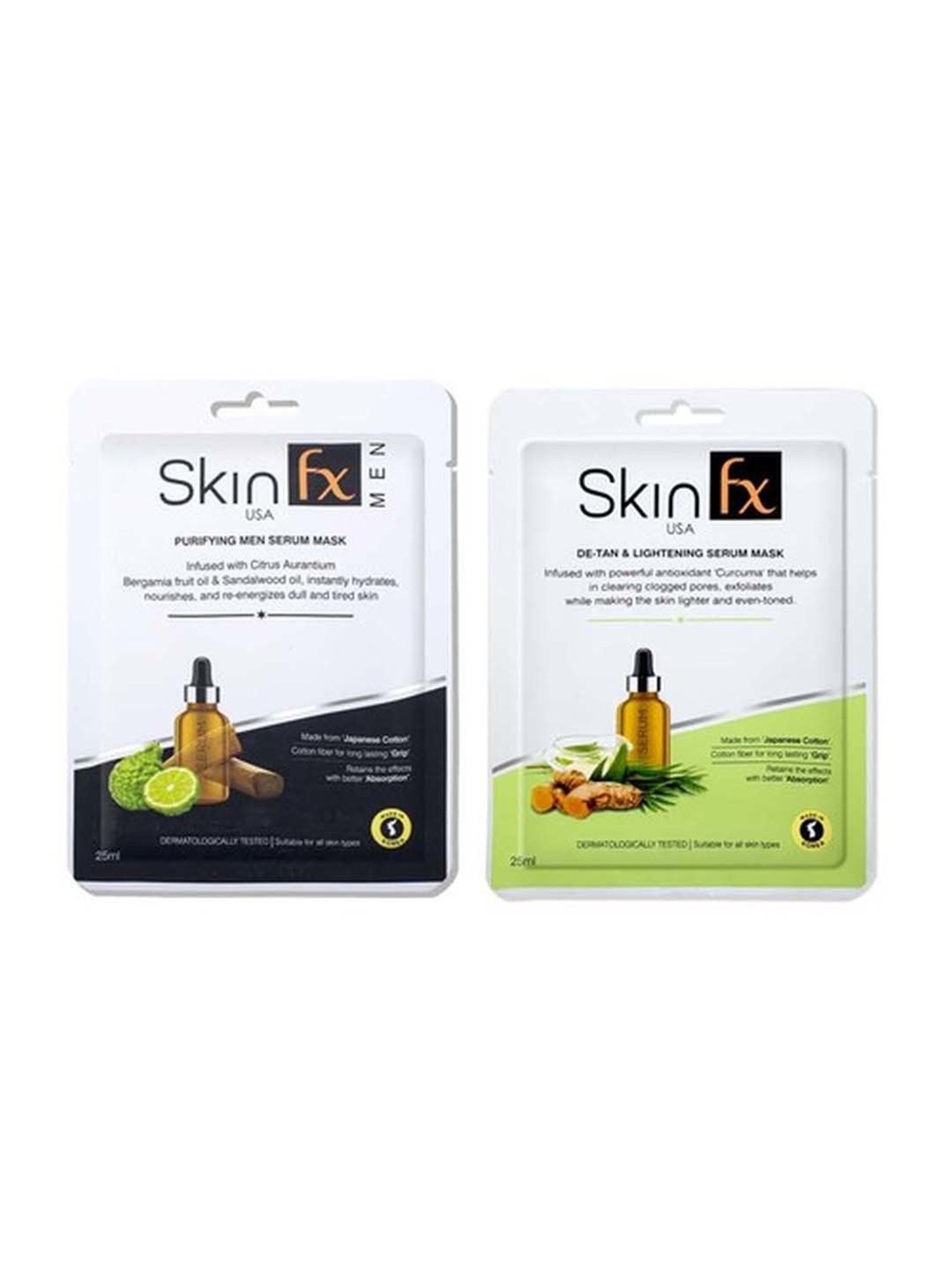 Skin Fx Lightening & Detan, Purifying Men Facial Serum Mask - Pack of 2