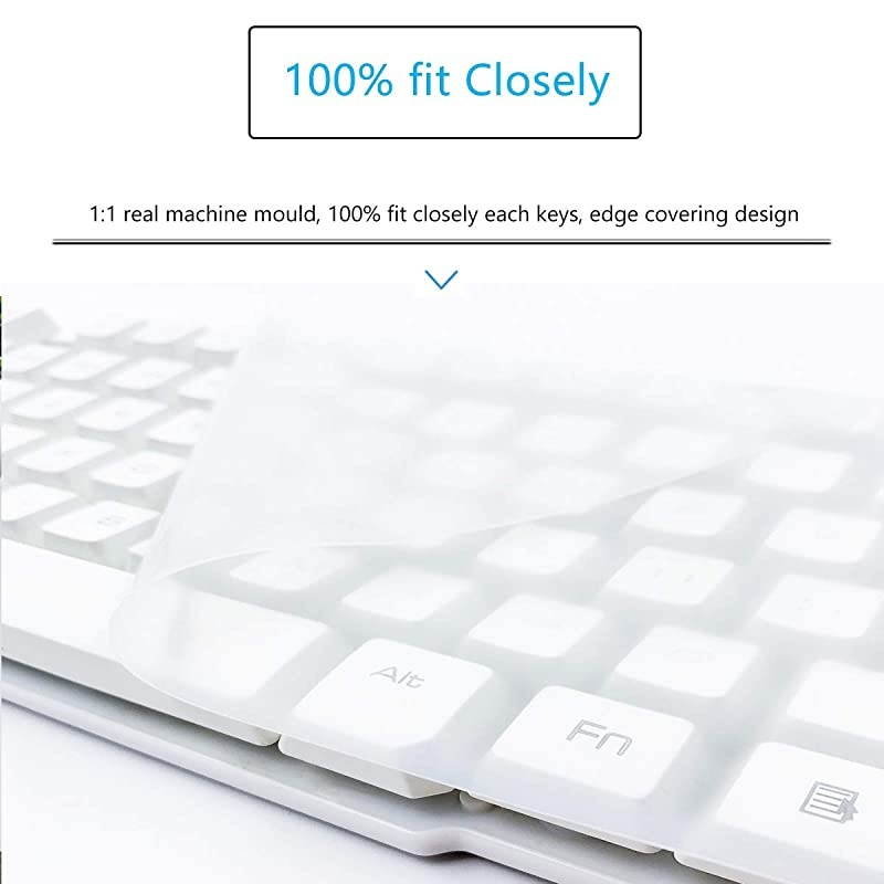 x 5.51" Universal Keyboard Cover Skin Design for Standard Size PC Computer Desktop Keyboards, Clear Waterproof Anti-Dust Silicone-Clear