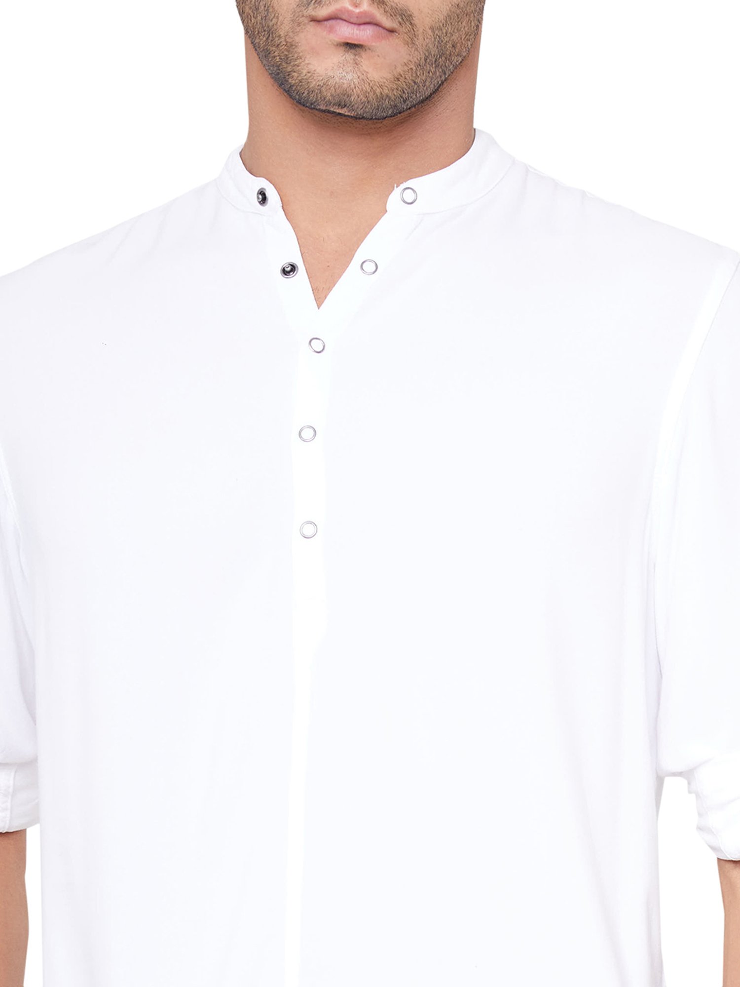 Identiti White Full Sleeves Solid Slim Fit Short Kurta