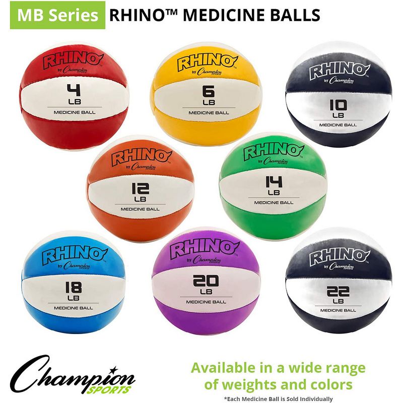Champion Sports MB6 Rhino Textured Leather 6 Inch Round Non Slip Grip Exercise Medicine Fitness Training Weight Ball, 6 Pounds, Yellow
