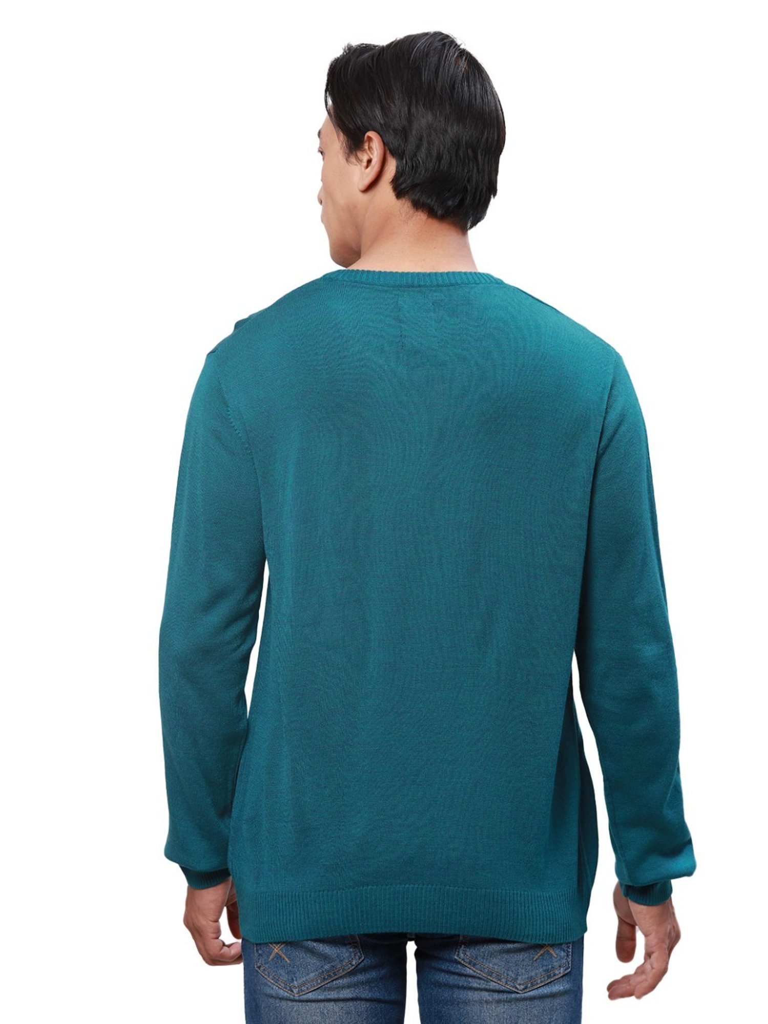Park Avenue Teal Regular Fit Sweater