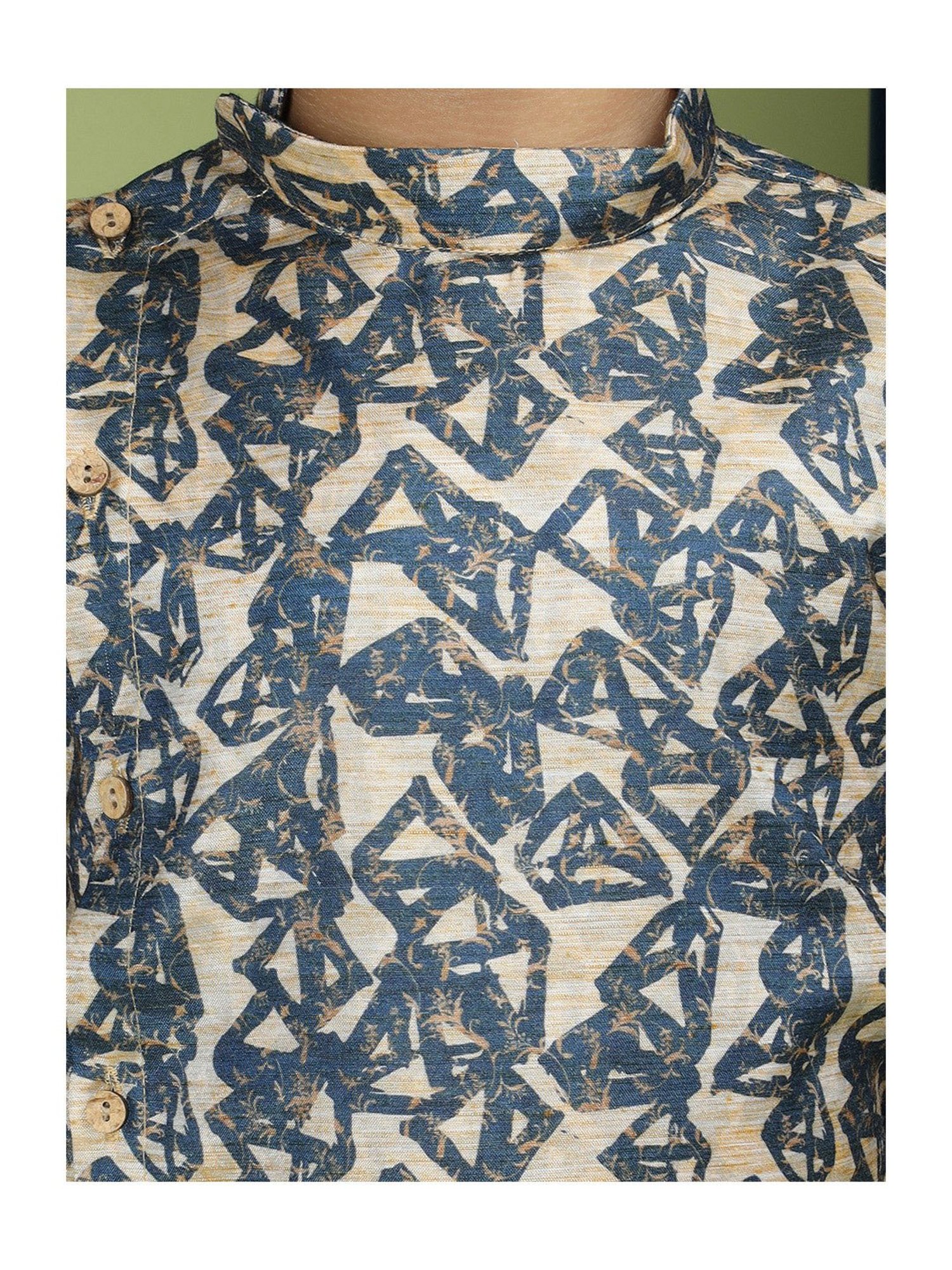 VASTRAMAY Boys Yellow & White Cotton Printed Full Sleeves Kurta Sets