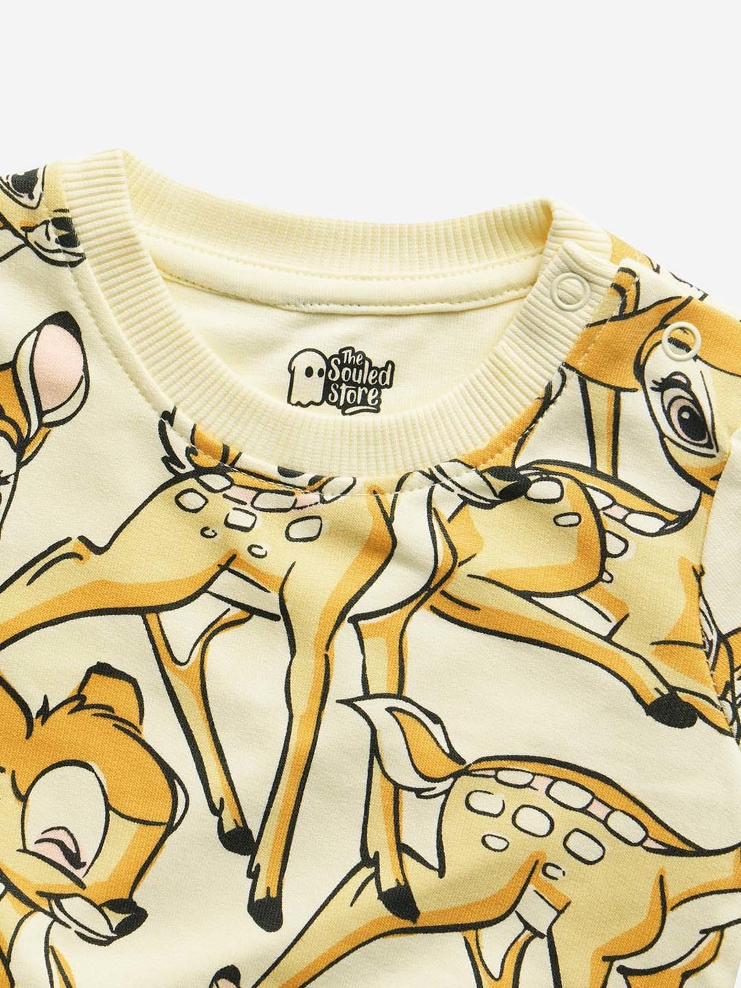 The Souled Store Kids Cream & Yellow Cotton Printed Full Sleeves Bambi Sweatshirt