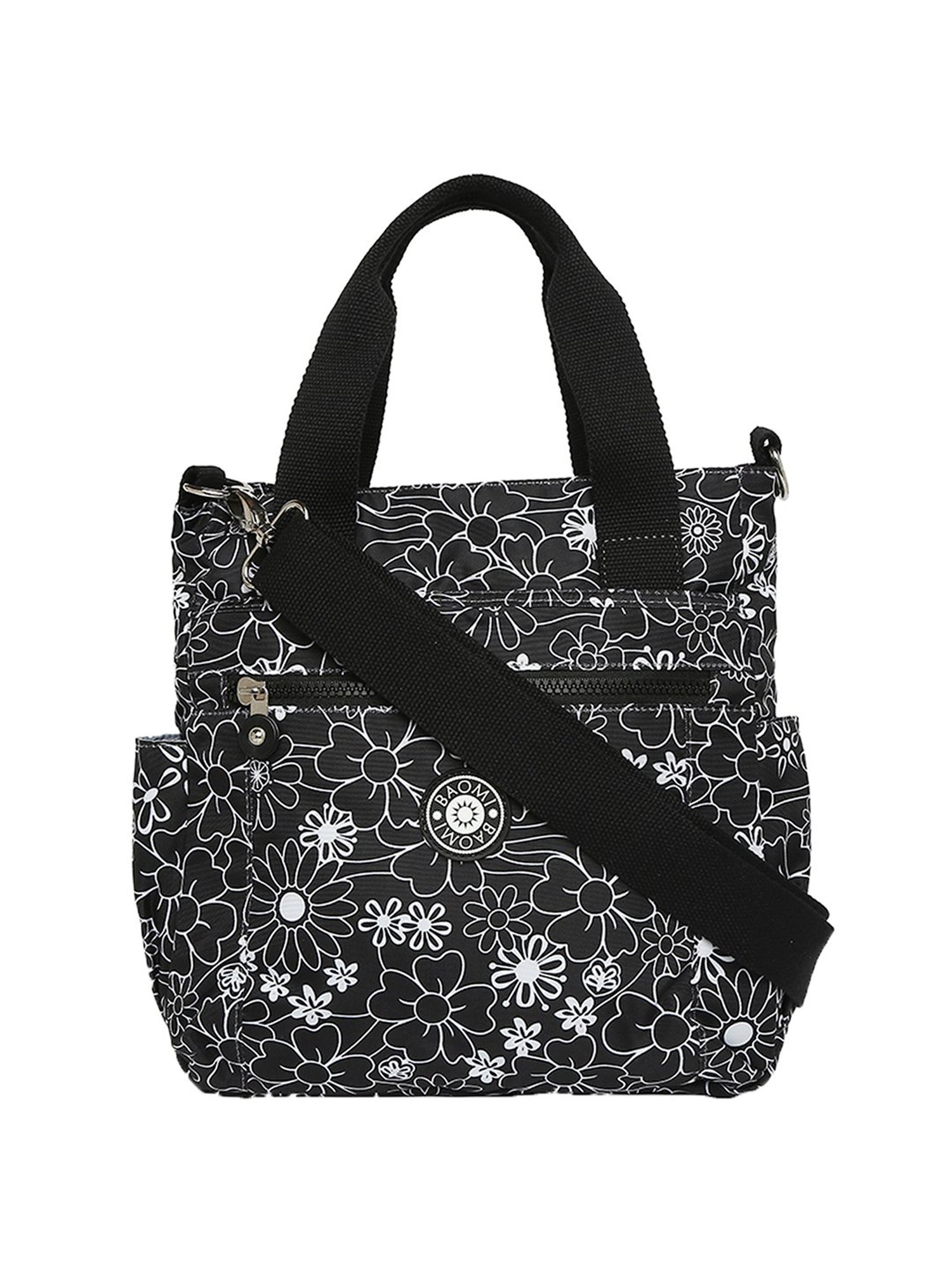 Baomi Black & White Printed Medium Handbag