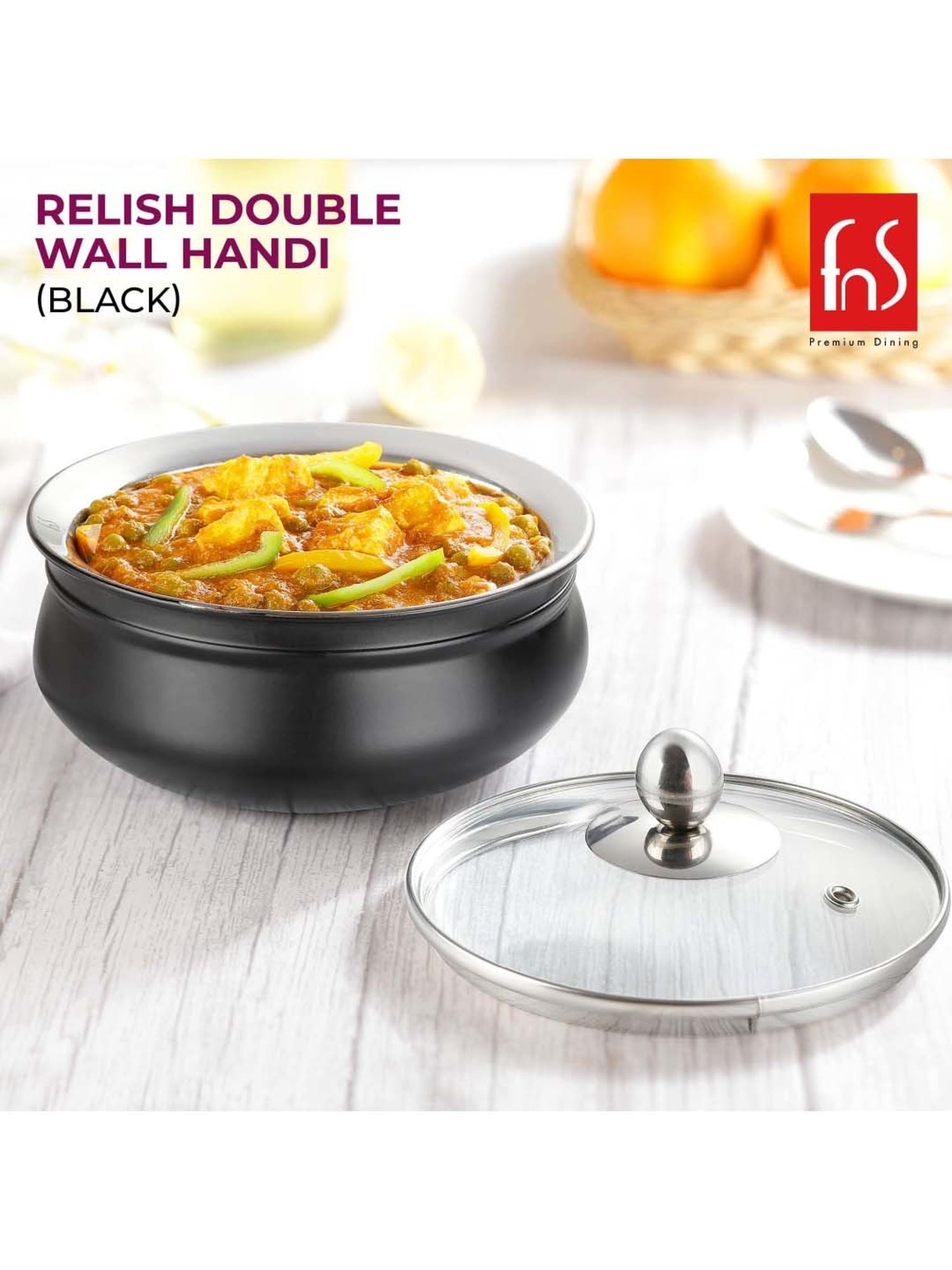 Wonderchef Ebony Hard Anodized Non-stick Biryani Handi with Lid