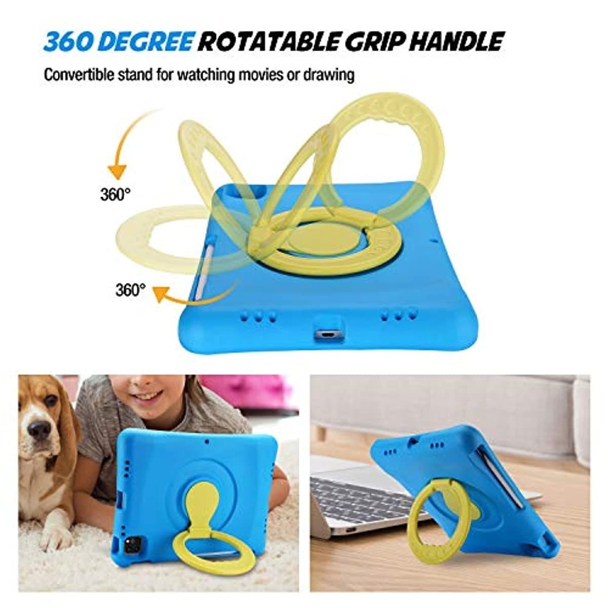 ProCase Kids Case for iPad Air 4 10.9" 2020 / iPad Pro 11 2020 & 2018, Shockproof Rotate Handle Folding Stand Cover Light Weight Kids Friendly Case for iPad Air 10.9'' (4th Gen) / iPad Pro 11 &ndash;Blue