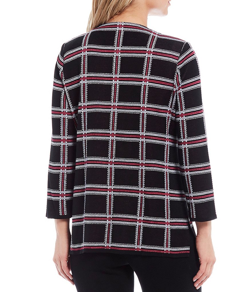 Ming Wang Bracelet Sleeve Plaid Crew Neck Jacket