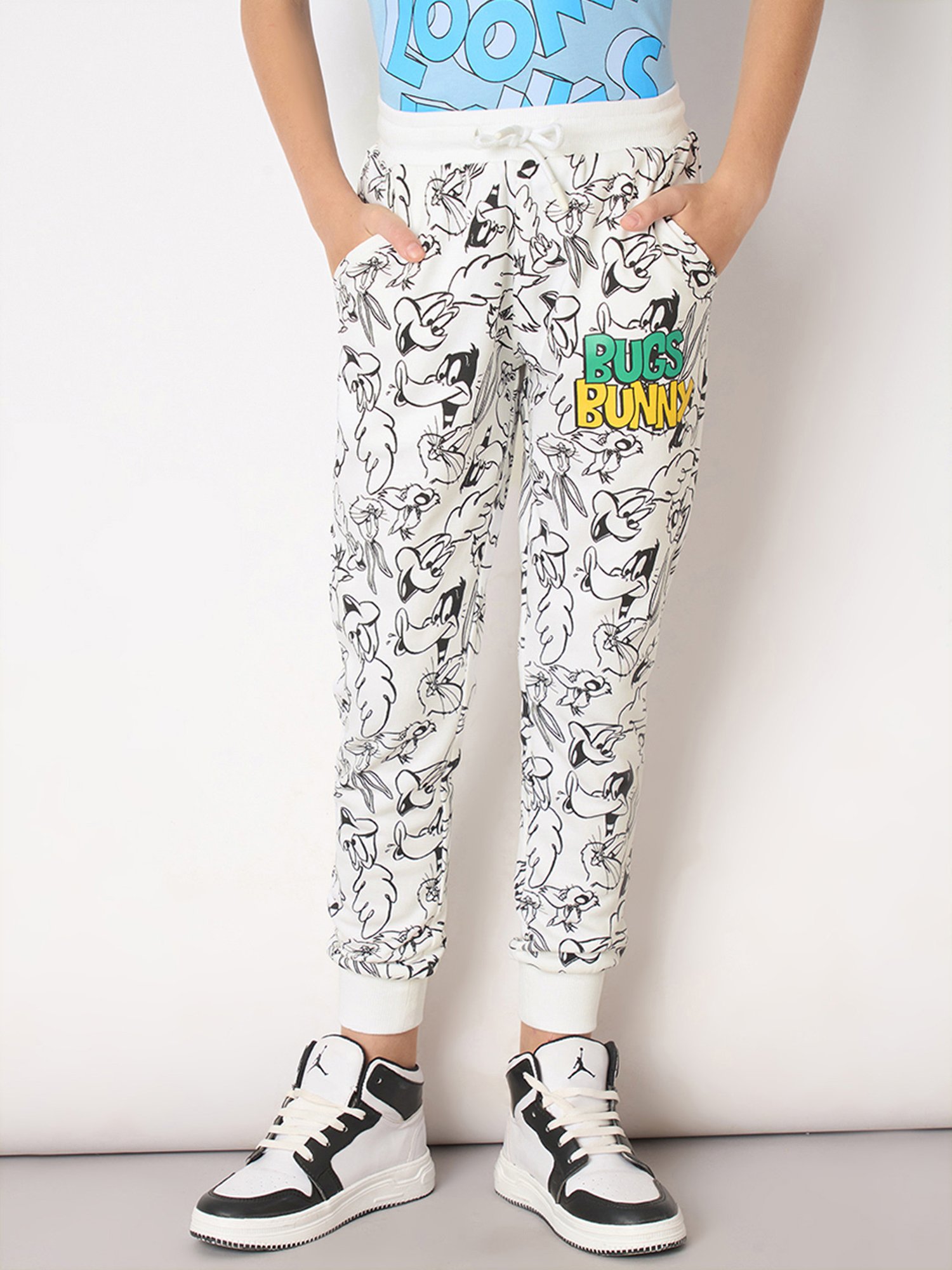 Jack & Jones Junior White & Black Printed Joggers