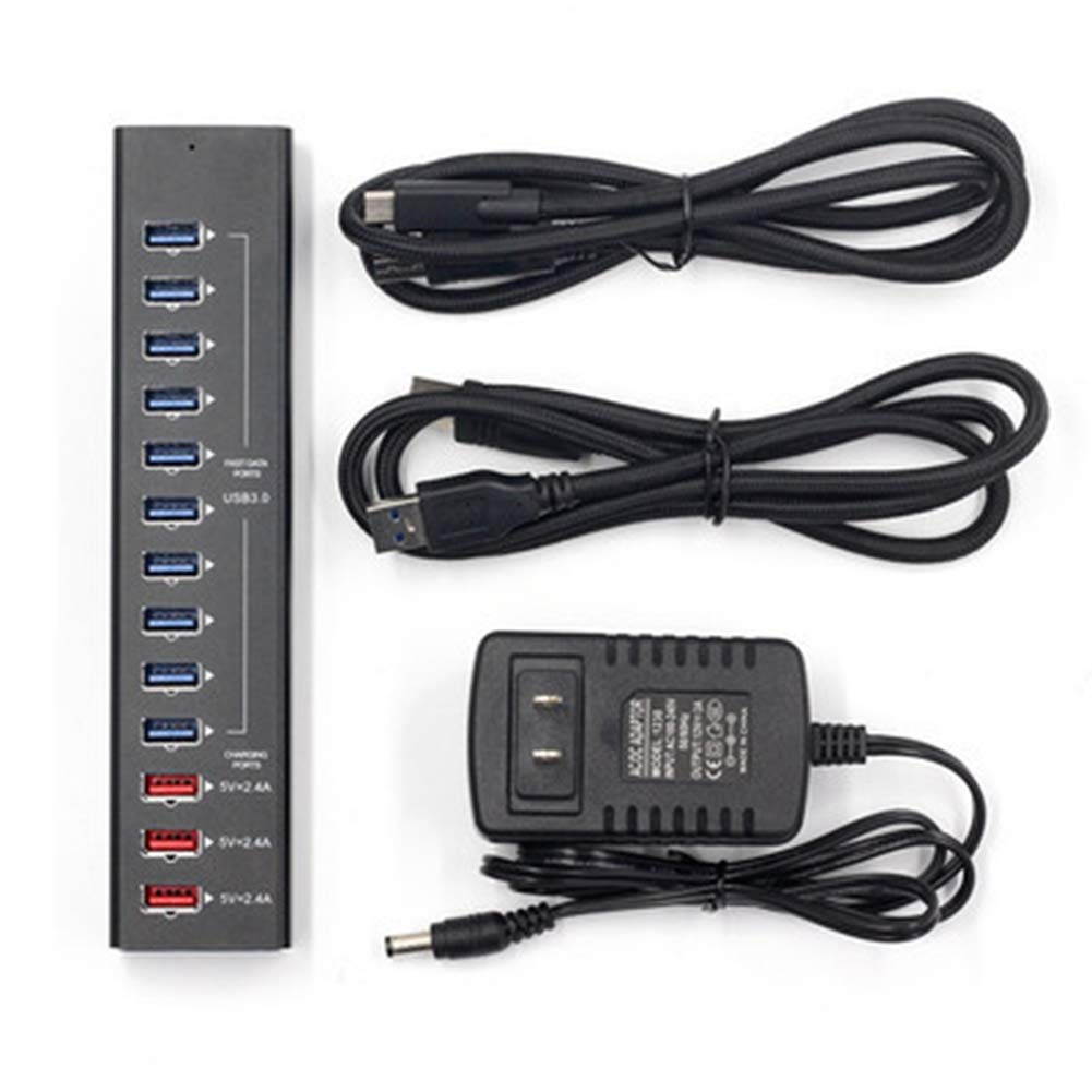 STANSTAR USB Hub, All Aluminum Alloy 13 Port Hub with 3 Port Smart Fast Charge Super High Speed USB3.0 Interface Plug and Play