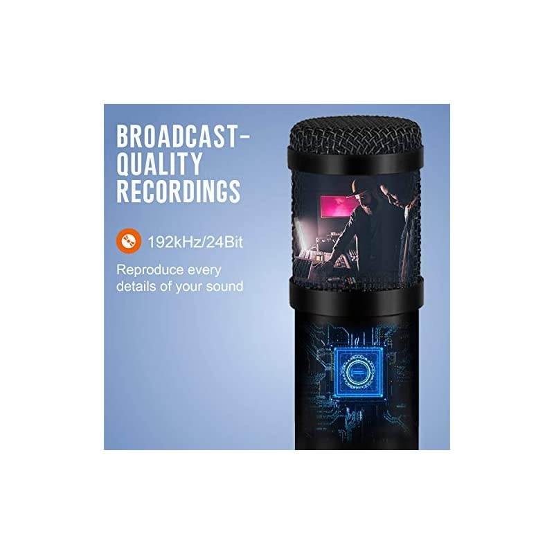 USB Microphone Kit,  Cardioid Condenser Microphone Kit with 192KHZ/30Bit Studio Mic Sound Chipset Scissor Arm, Plug & Play Recording Microphone for PC Gaming Streaming Podcasting YouTube