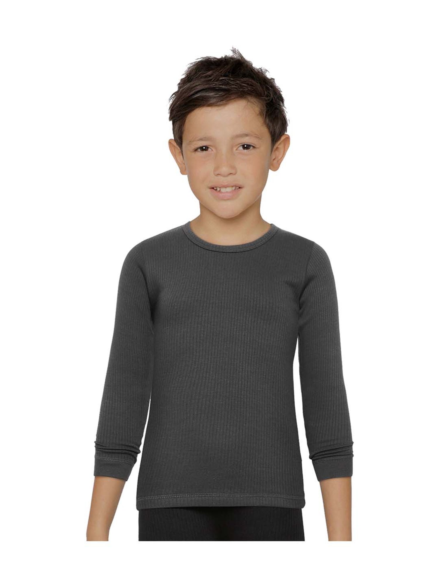 Kanvin Kids Charcoal Regular Fit Thermal Tops - Set of 2
