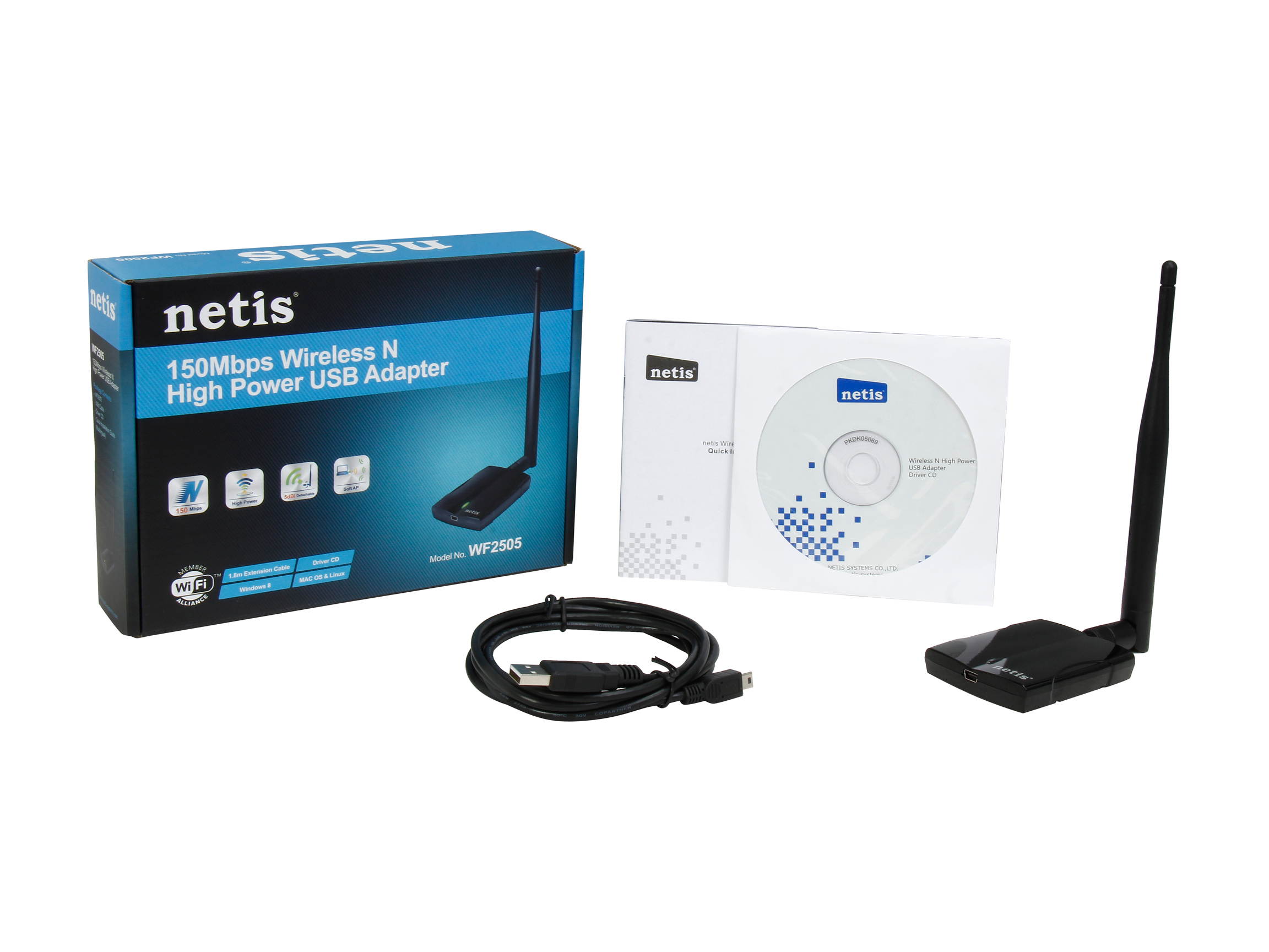 NETIS WF2151 USB 2.0 N600 Wireless Dual Band USB Adapter, Detachable Antennas