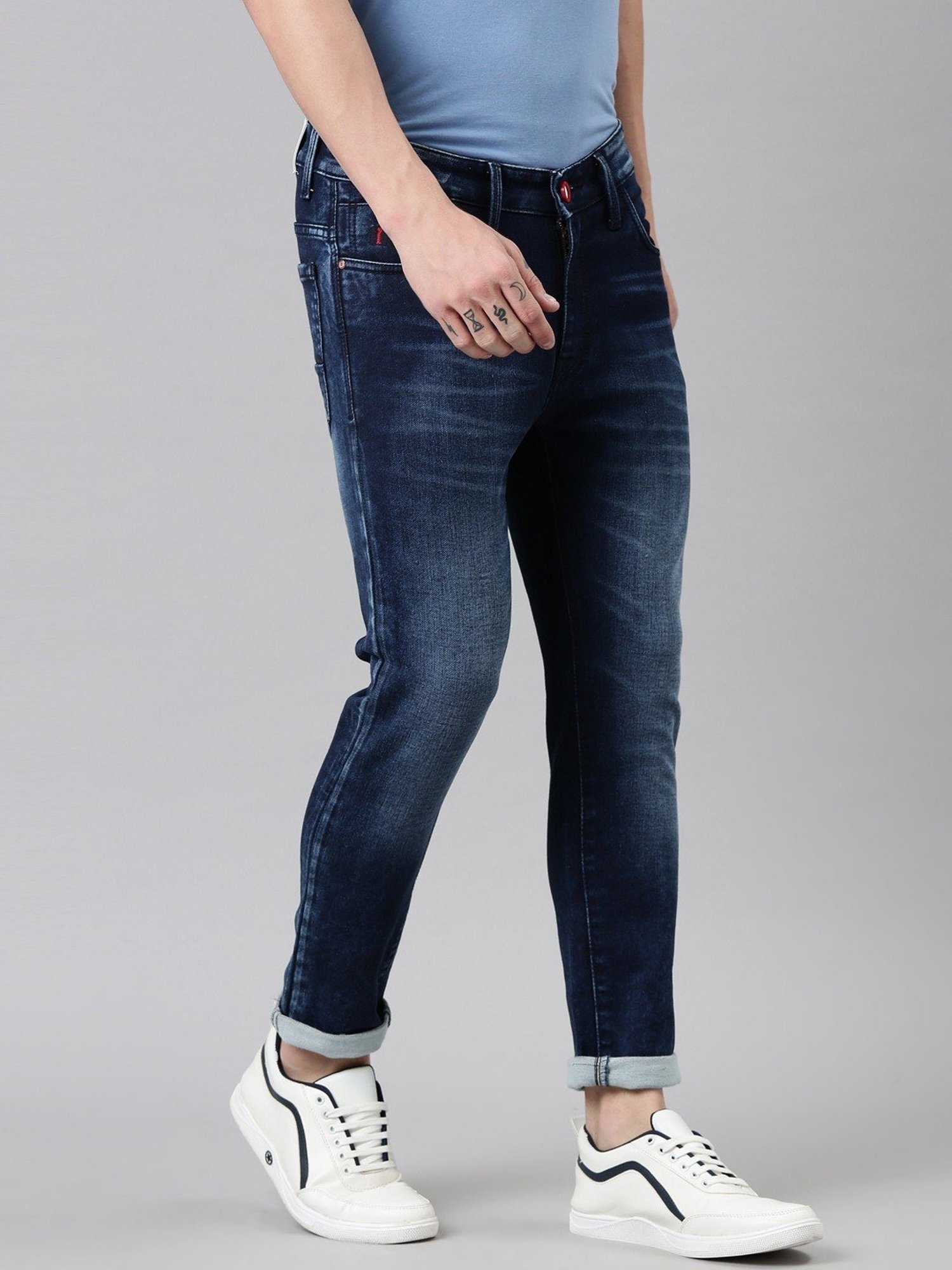 CINOCCI Blue Cotton Slim Fit Jeans