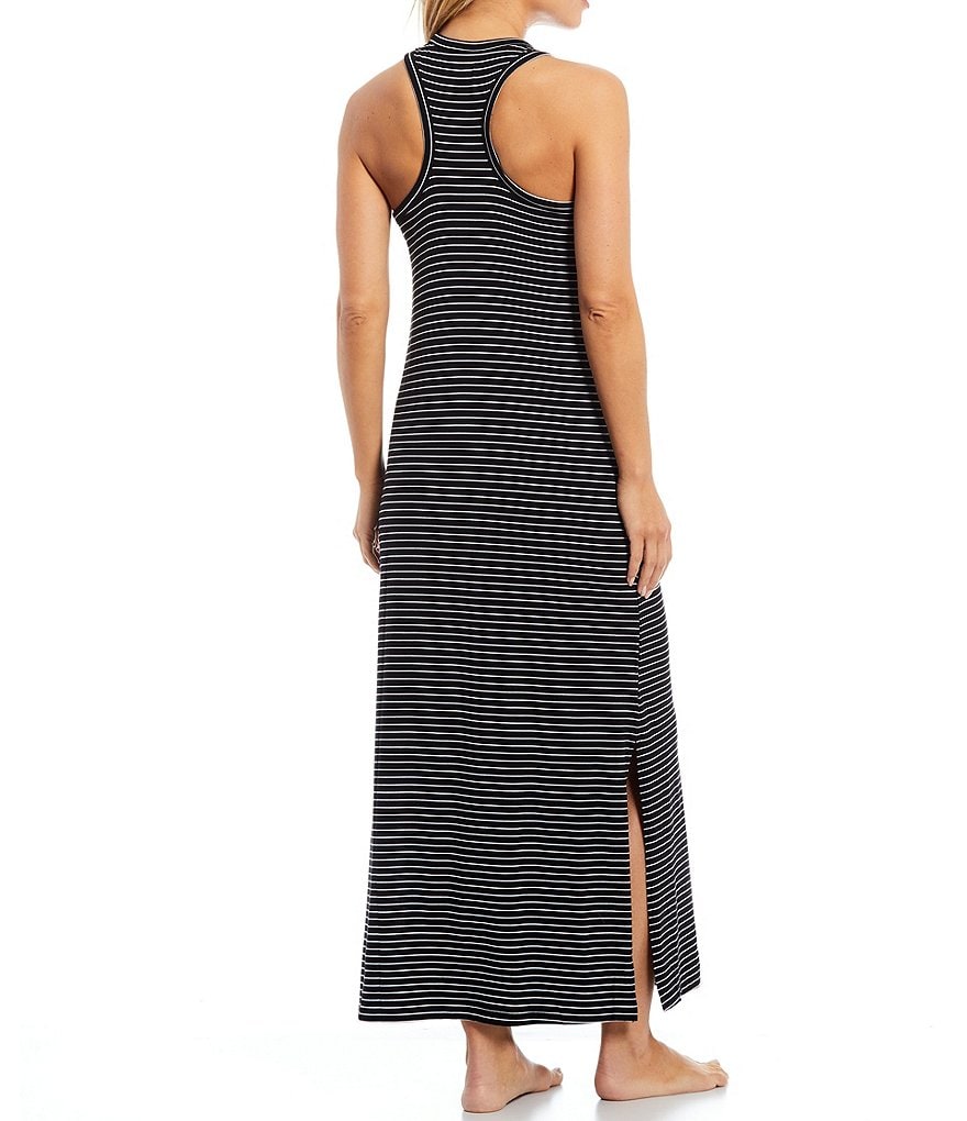 Half Moon by Modern Movement Striped Print Racerback Maxi Jersey Knit Lounge Dress