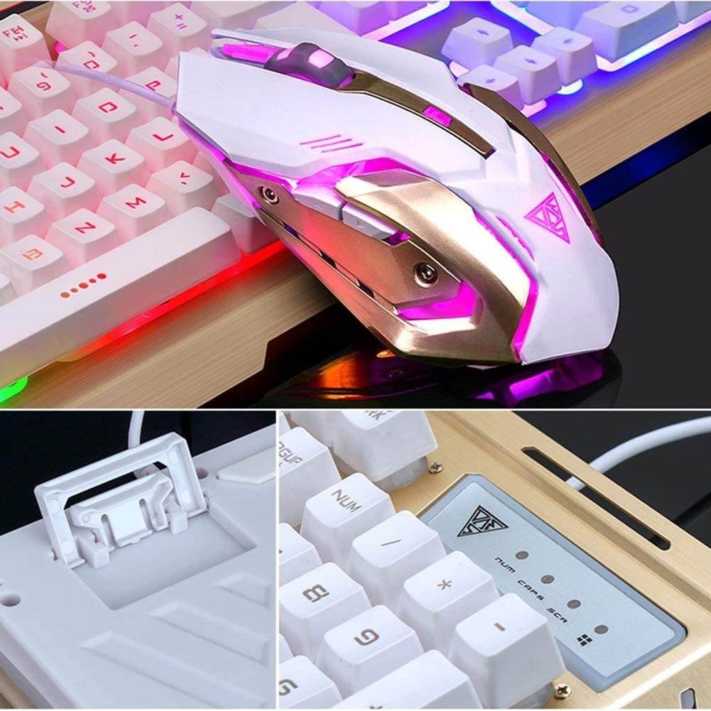 RGB Gaming Keyboard Mouse Combo Wired,Color Changing LED Backlit Computer Gaming Keyboad,Lighted PC Gaming Mouse,USB Keyboard Clicky Keys,Durable Metal Structure,for Xbox One PS4 Games Gamer Working