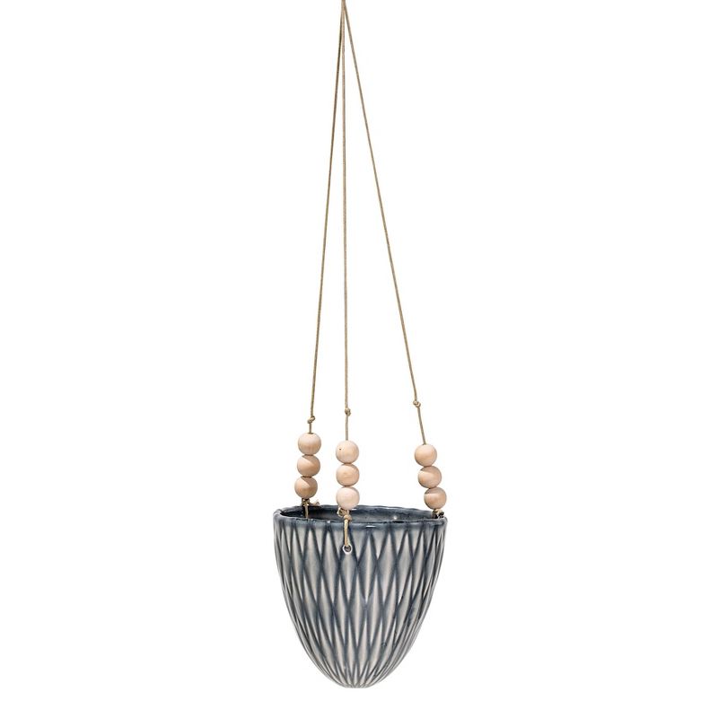 35.5" x 5.5" Stoneware Hanging Flower Pot with Wood Beads - 3R Studios
