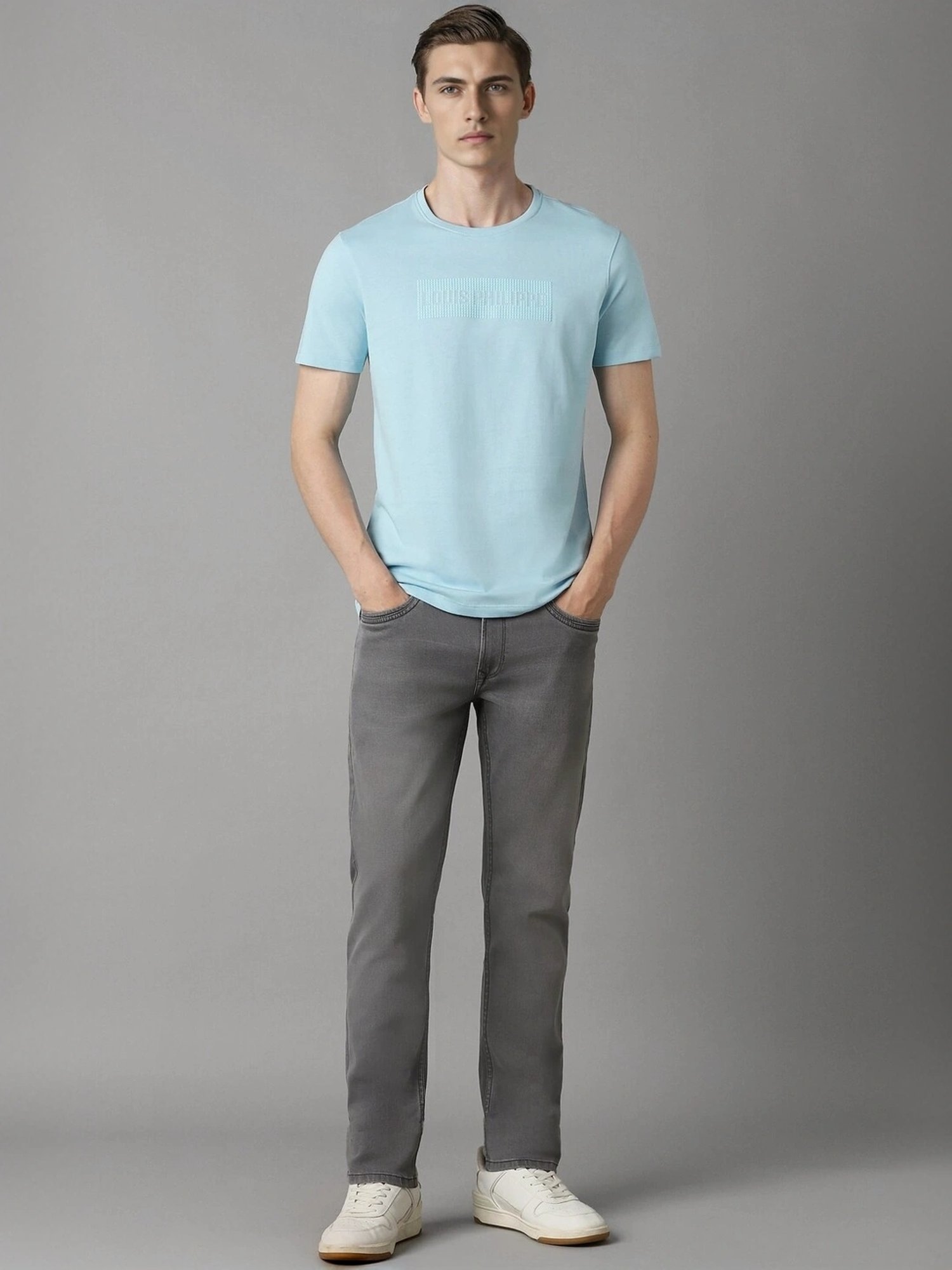 Louis Philippe Blue Cotton Slim Fit Printed T-Shirt