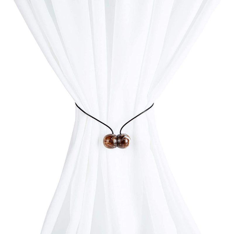 Okuna Outpost 2 Pairs Magnetic Round Buckle Window Curtain Tiebacks, Brown Holdbacks for Drapes (17 in)