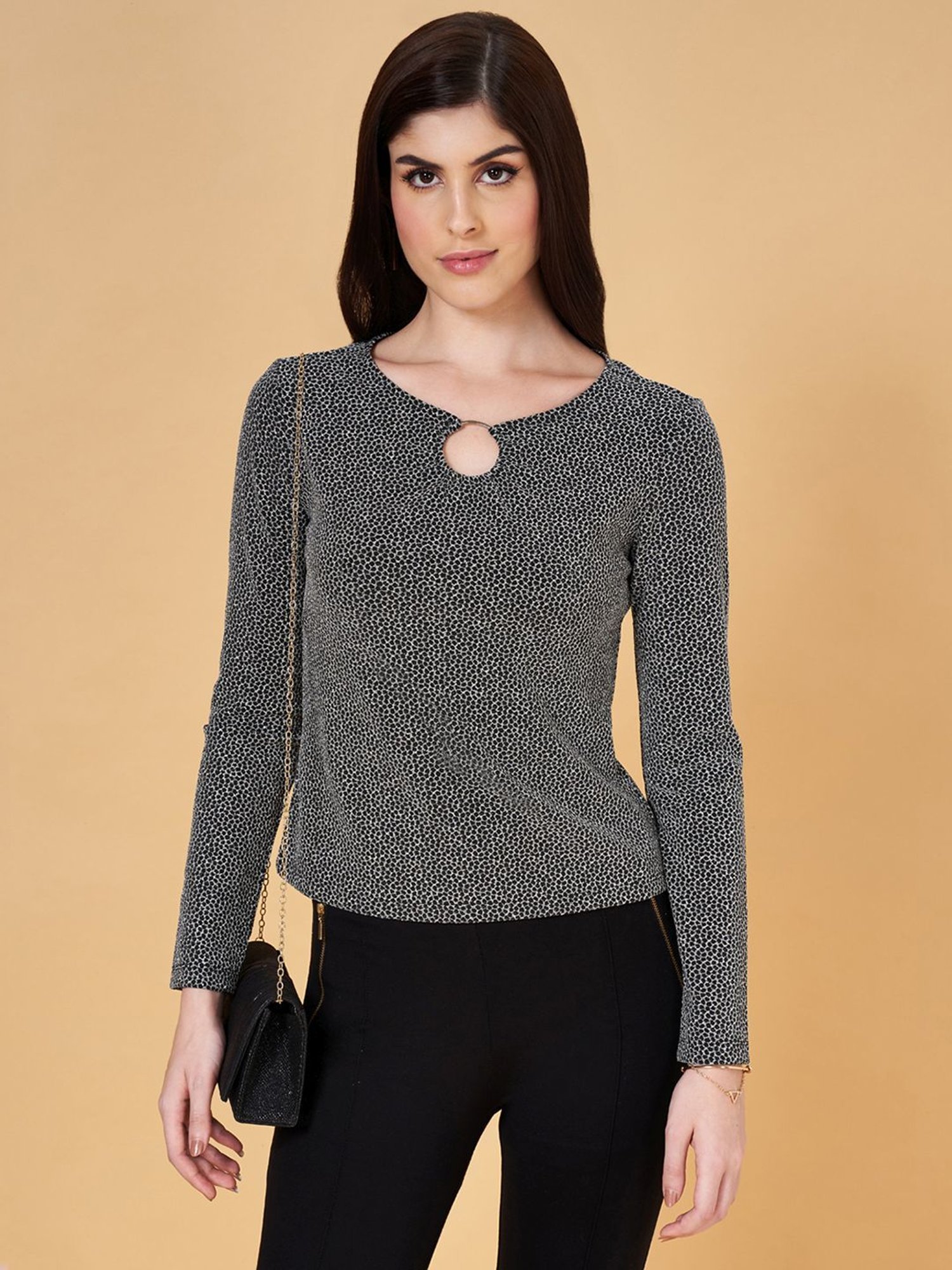 Annabelle by Pantaloons Silver & Black Animal Print Top