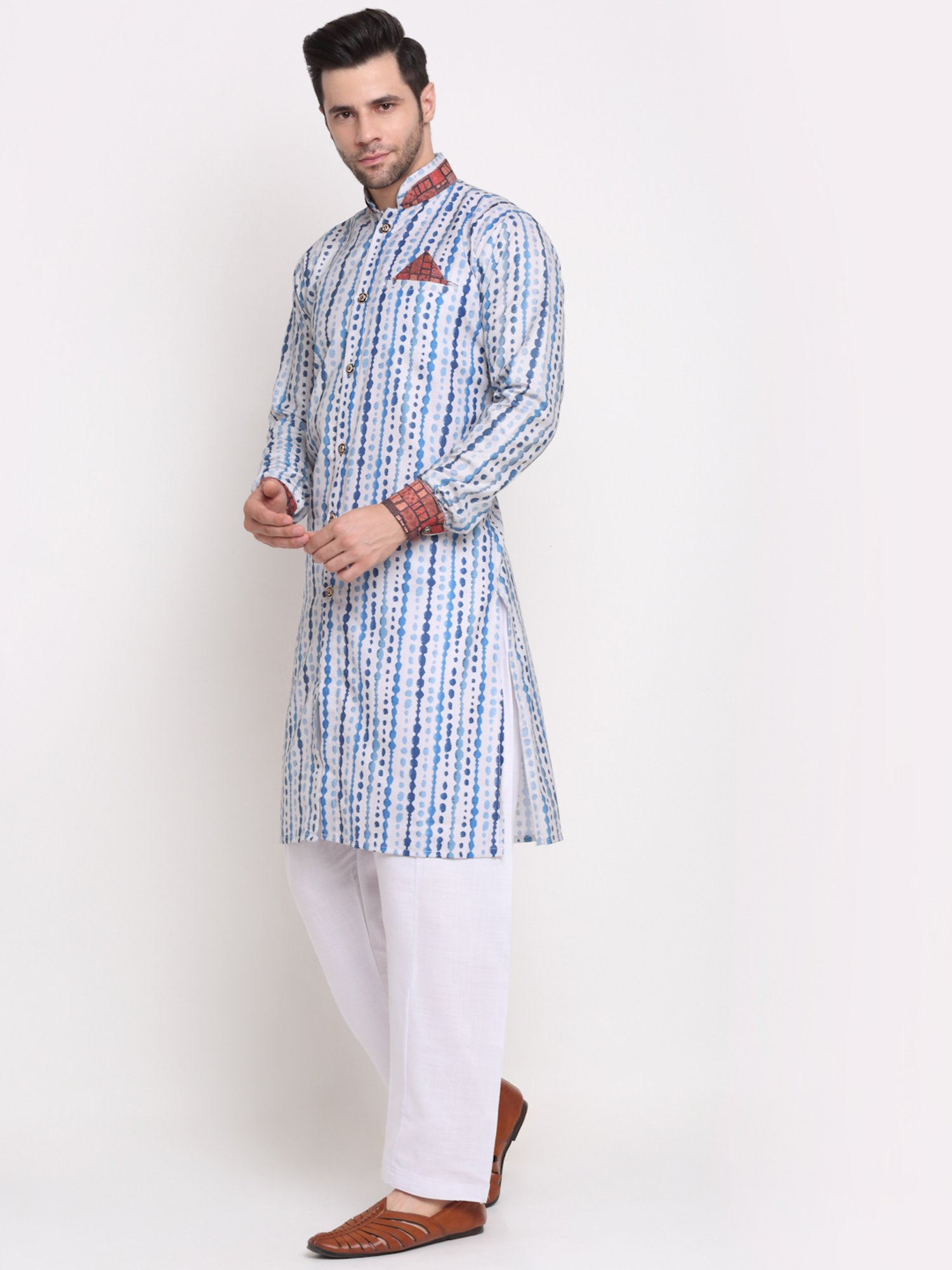 Hangup Plus Beige & Black Regular Fit Printed Sherwani Set
