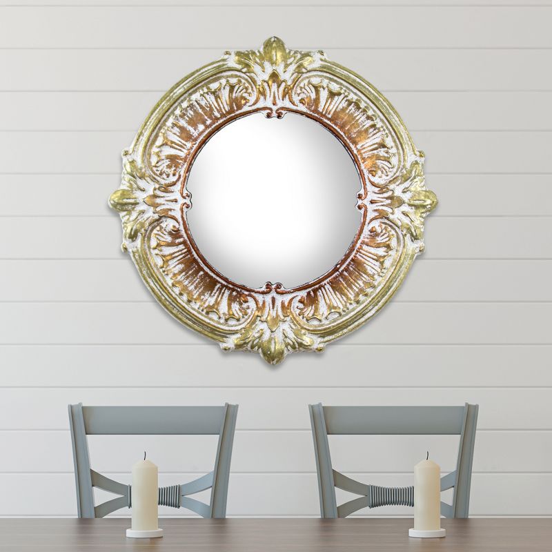 25" x 25" Metal Framed Decorative Wall Vanity Accent Mirror Baroque Style Gold Bronze - American Art Decor