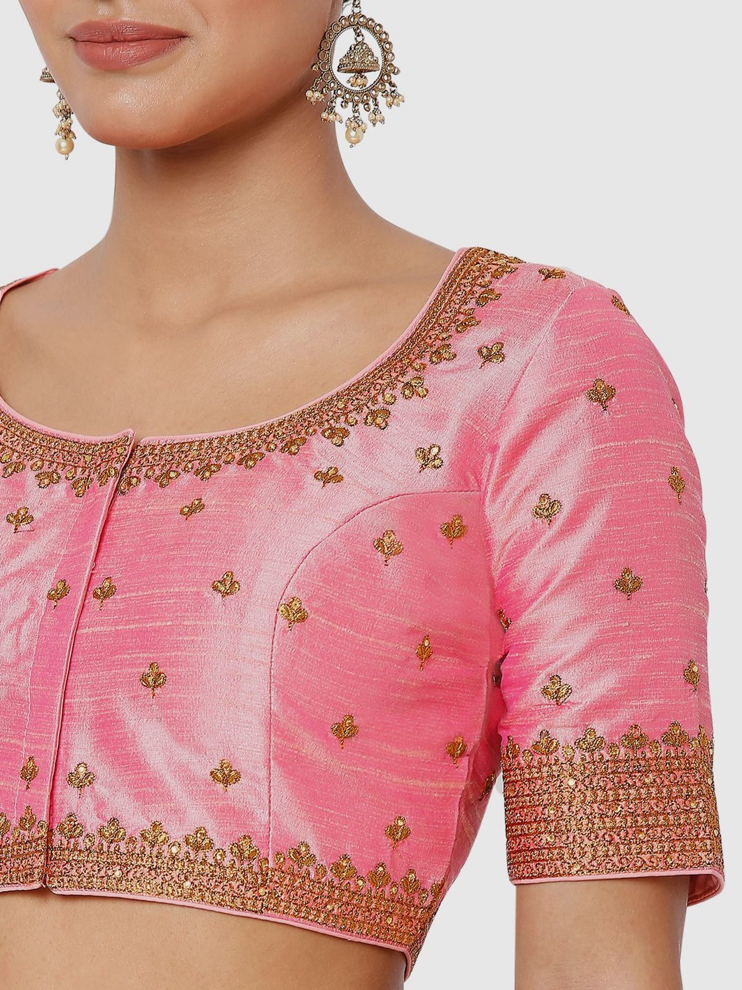 Salwar Studio Baby Pink Embroidered Readymade Blouse