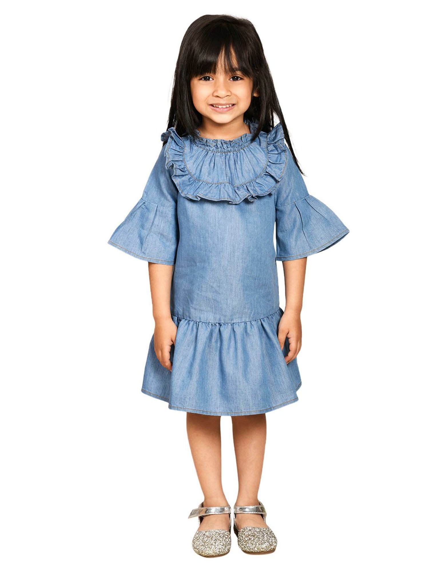 LilPicks Kids Blue Solid Dress